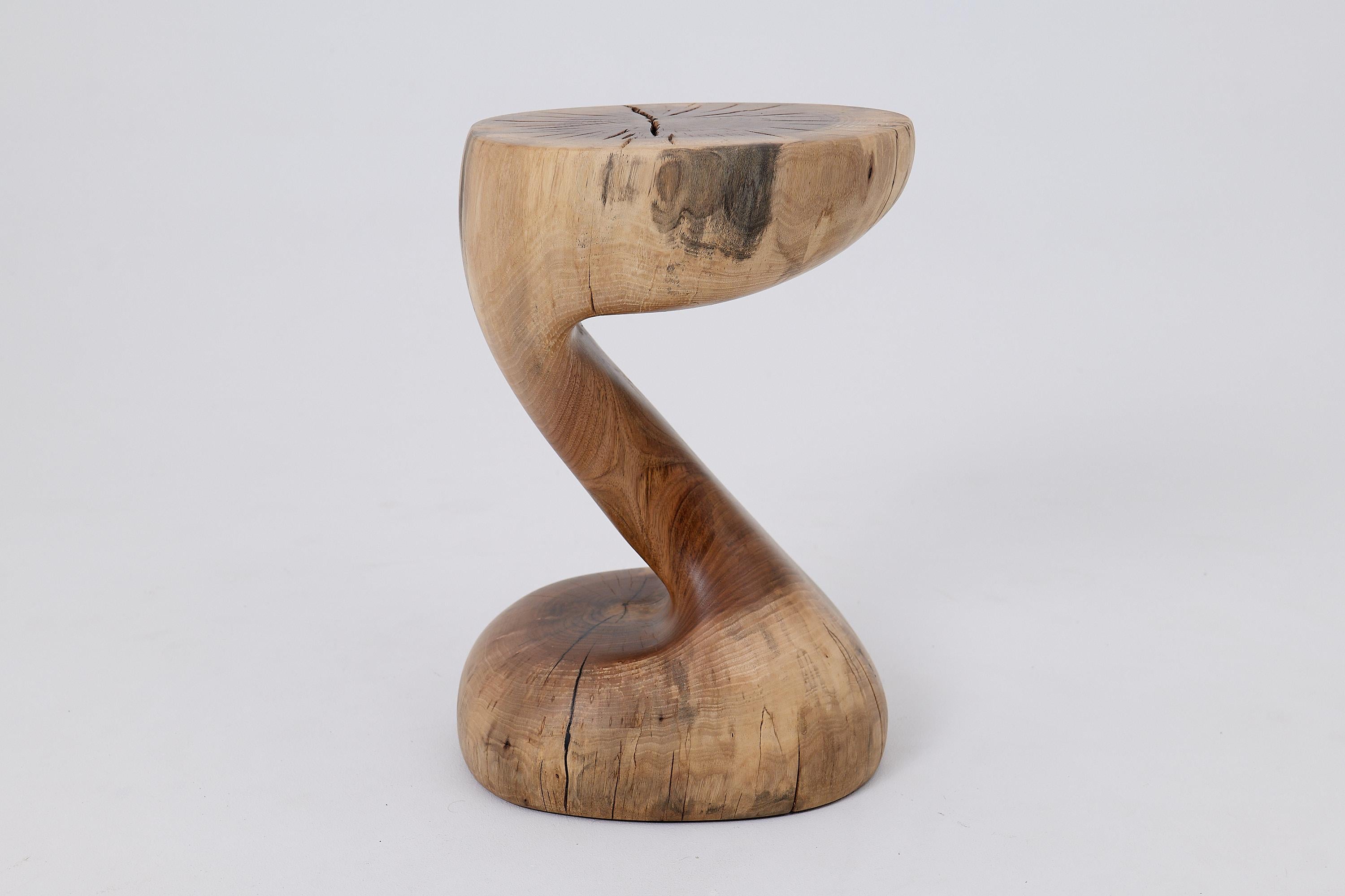 Logniture, Walnut Solid Wood Sculptural Side Table, Original Contemporary Design For Sale 1