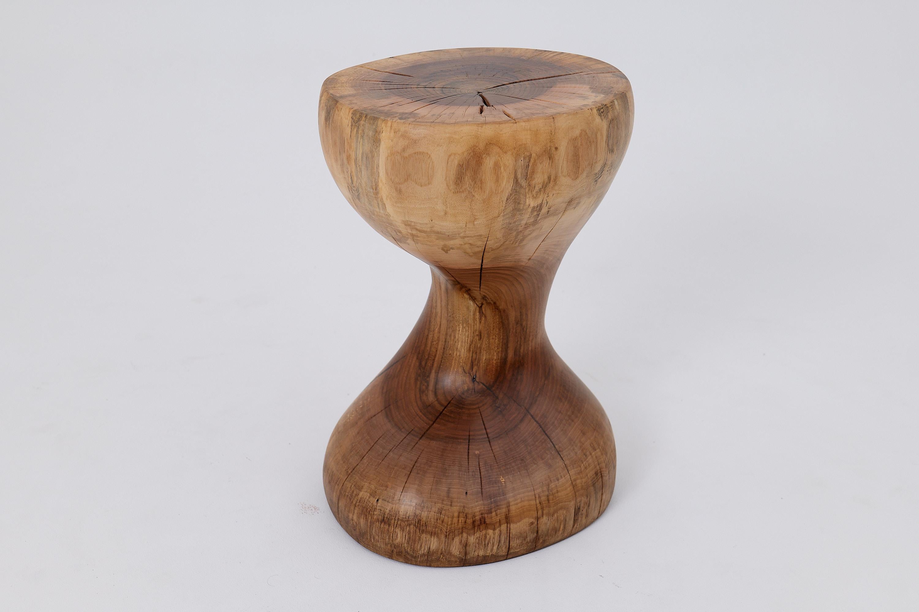 Logniture, Walnut Solid Wood Sculptural Side Table, Original Contemporary Design For Sale 1
