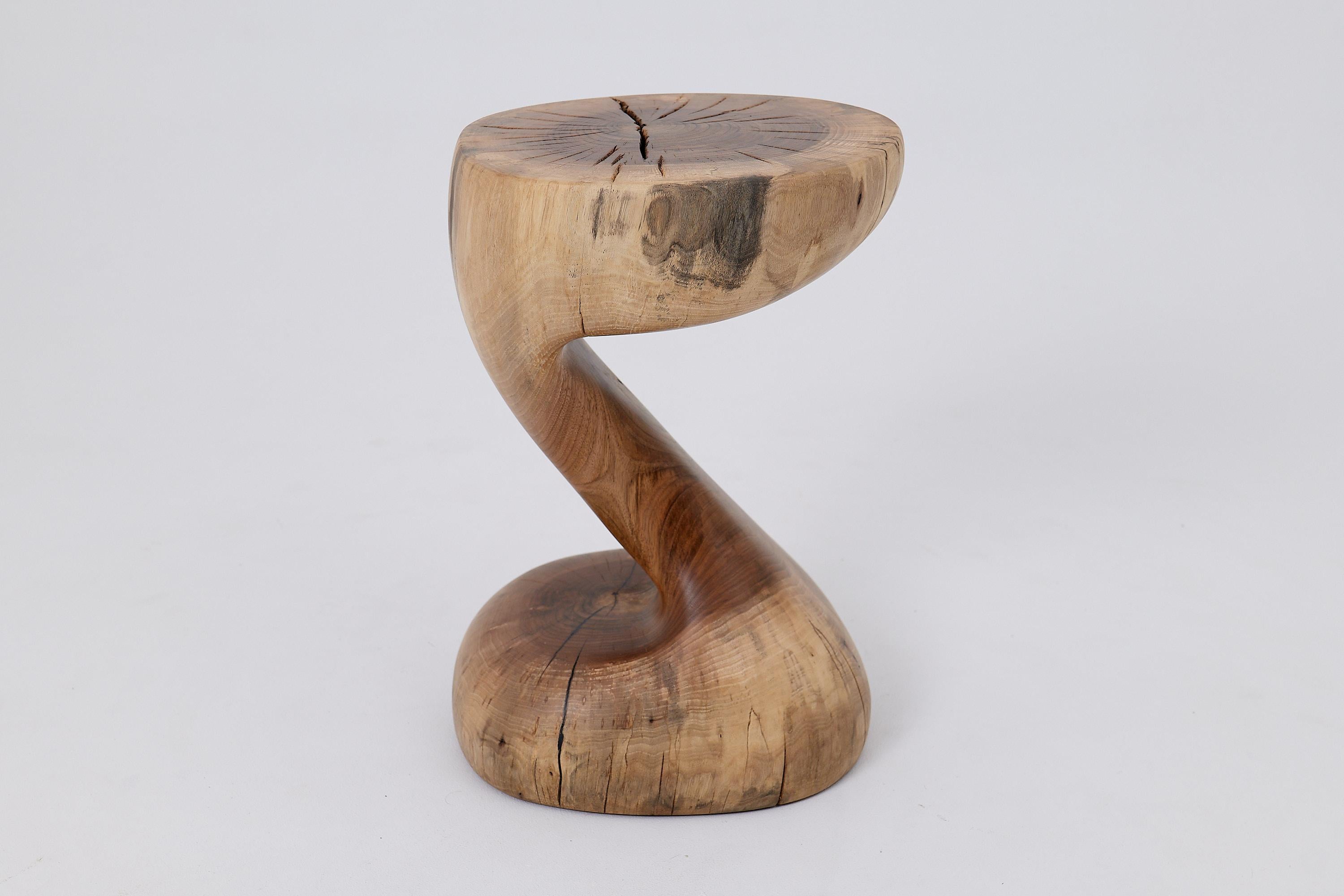 Logniture, Walnut Solid Wood Sculptural Side Table, Original Contemporary Design For Sale 2