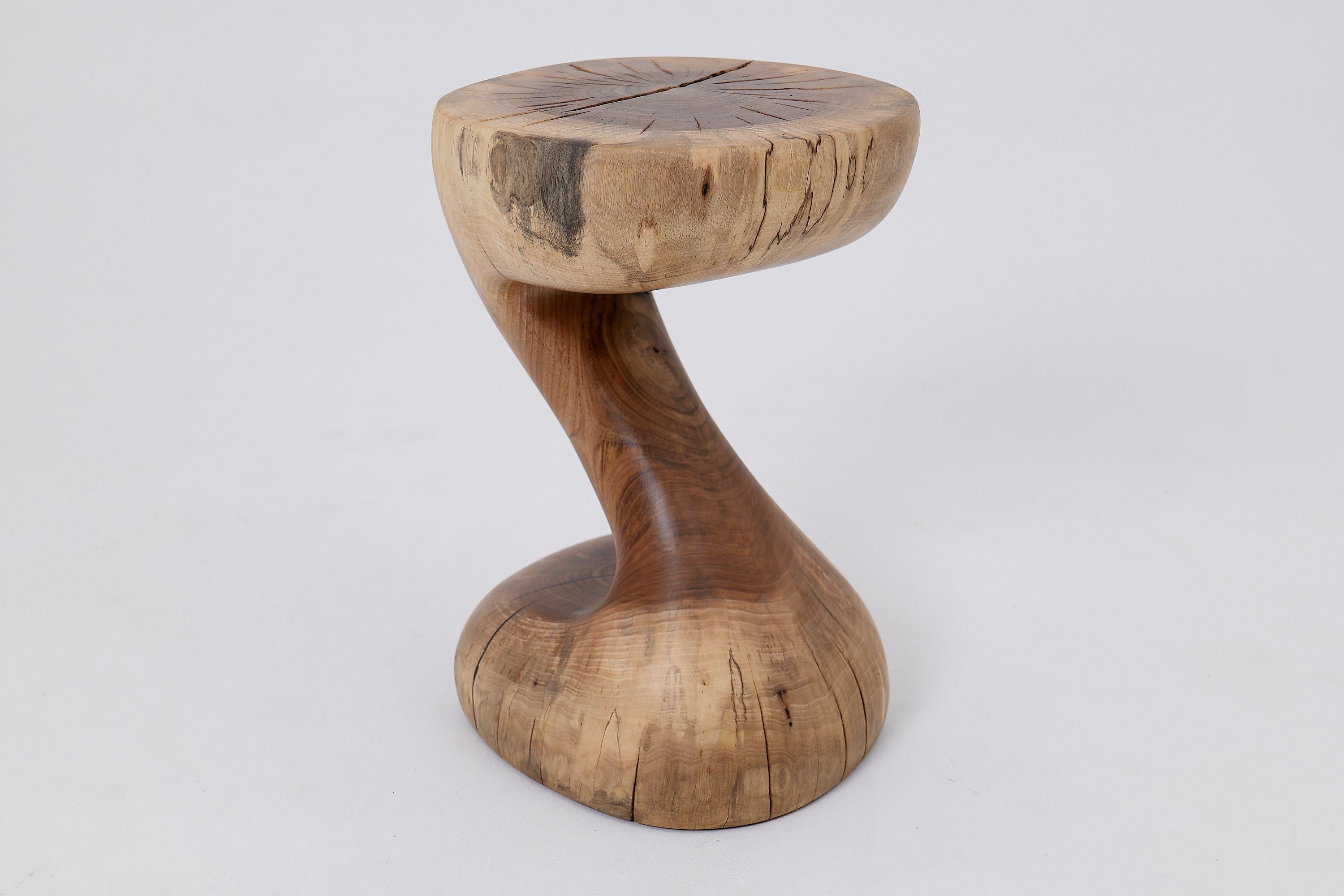 Logniture, Walnut Solid Wood Sculptural Side Table, Original Contemporary Design For Sale 3