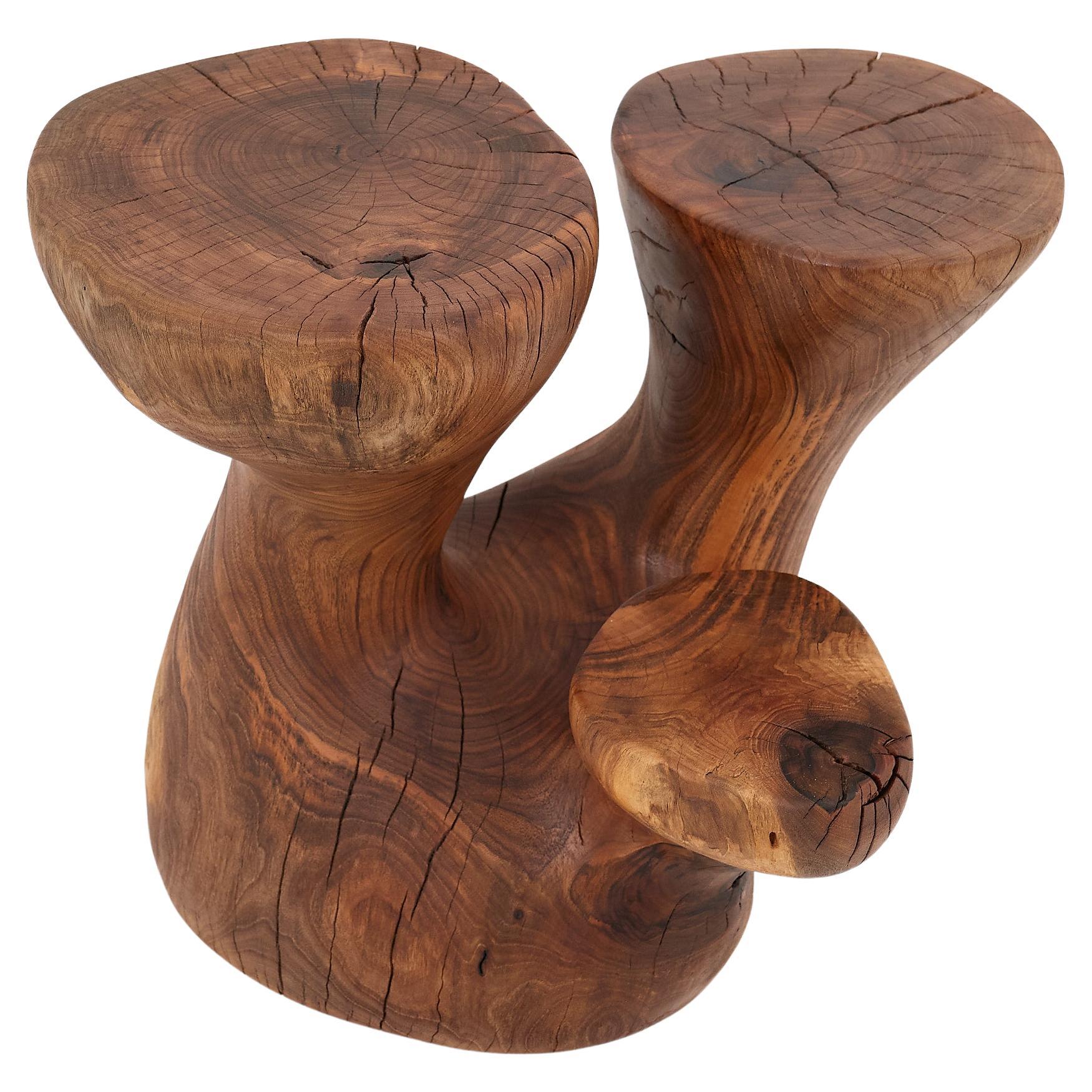 Logniture, table d'appoint sculpturale en bois massif de noyer, design contemporain original en vente