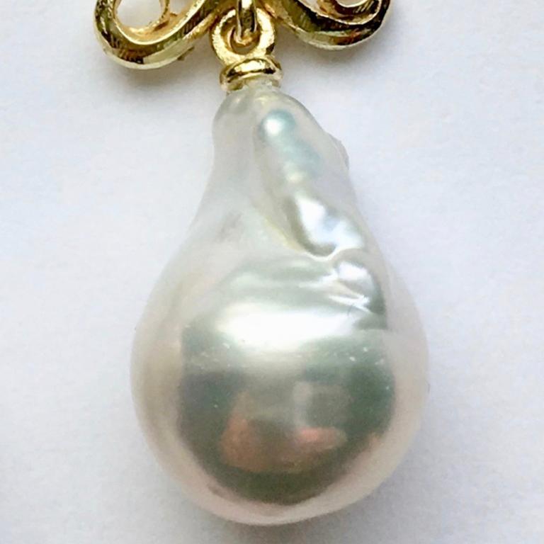 Logo Baroque Freshwater Pearl 18ct Yellow Gold Earrings In New Condition For Sale In London, GB