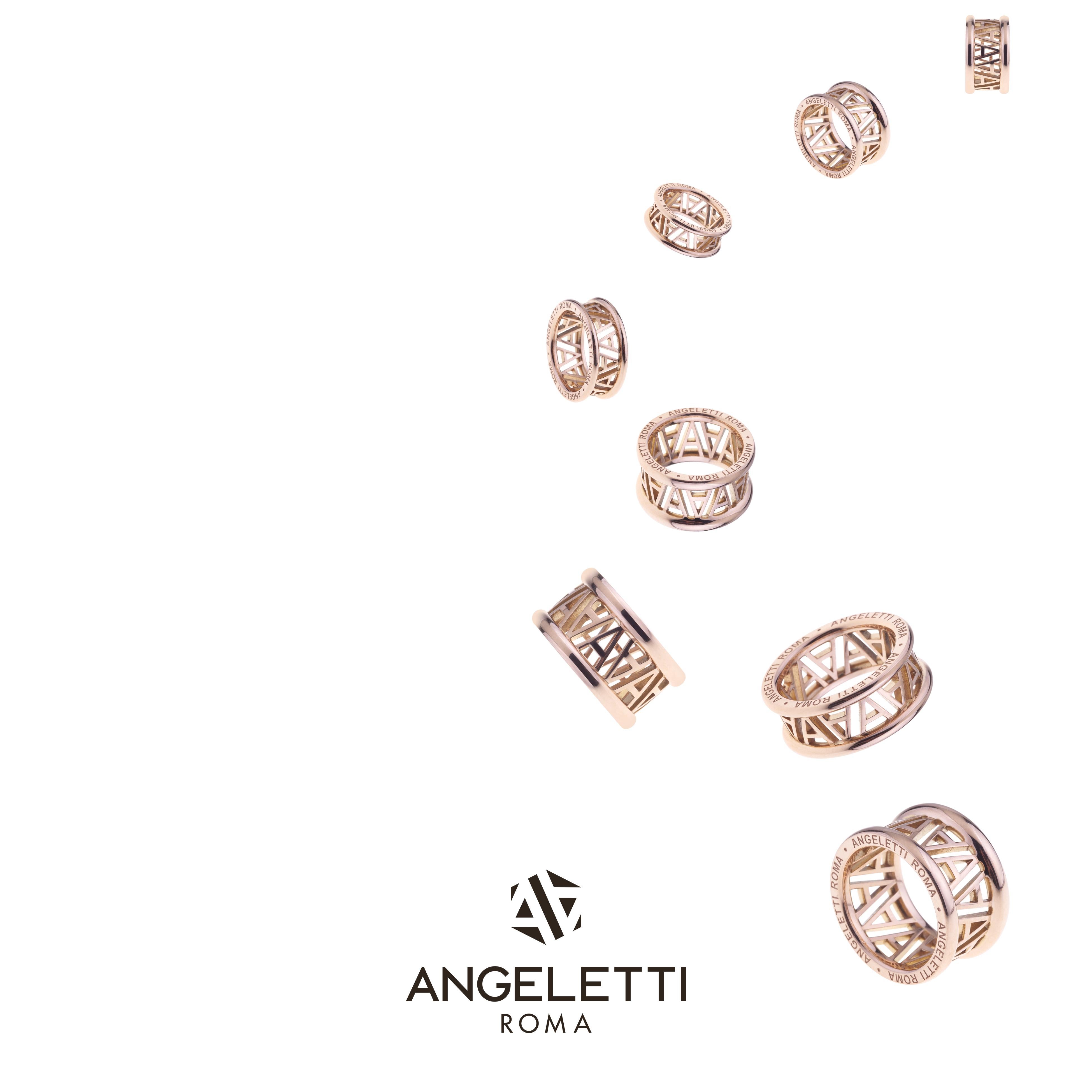 Bague logo Angeletti en or rose de grande taille en vente 2