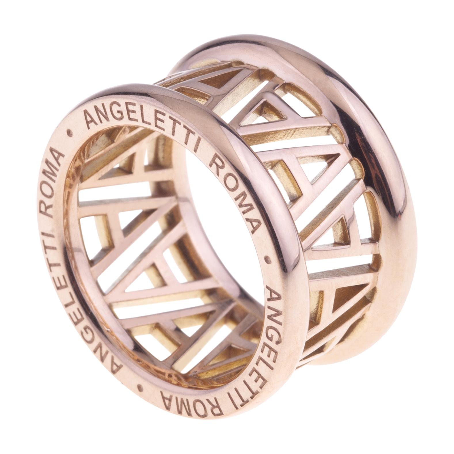 Bague logo Angeletti en or rose de grande taille en vente