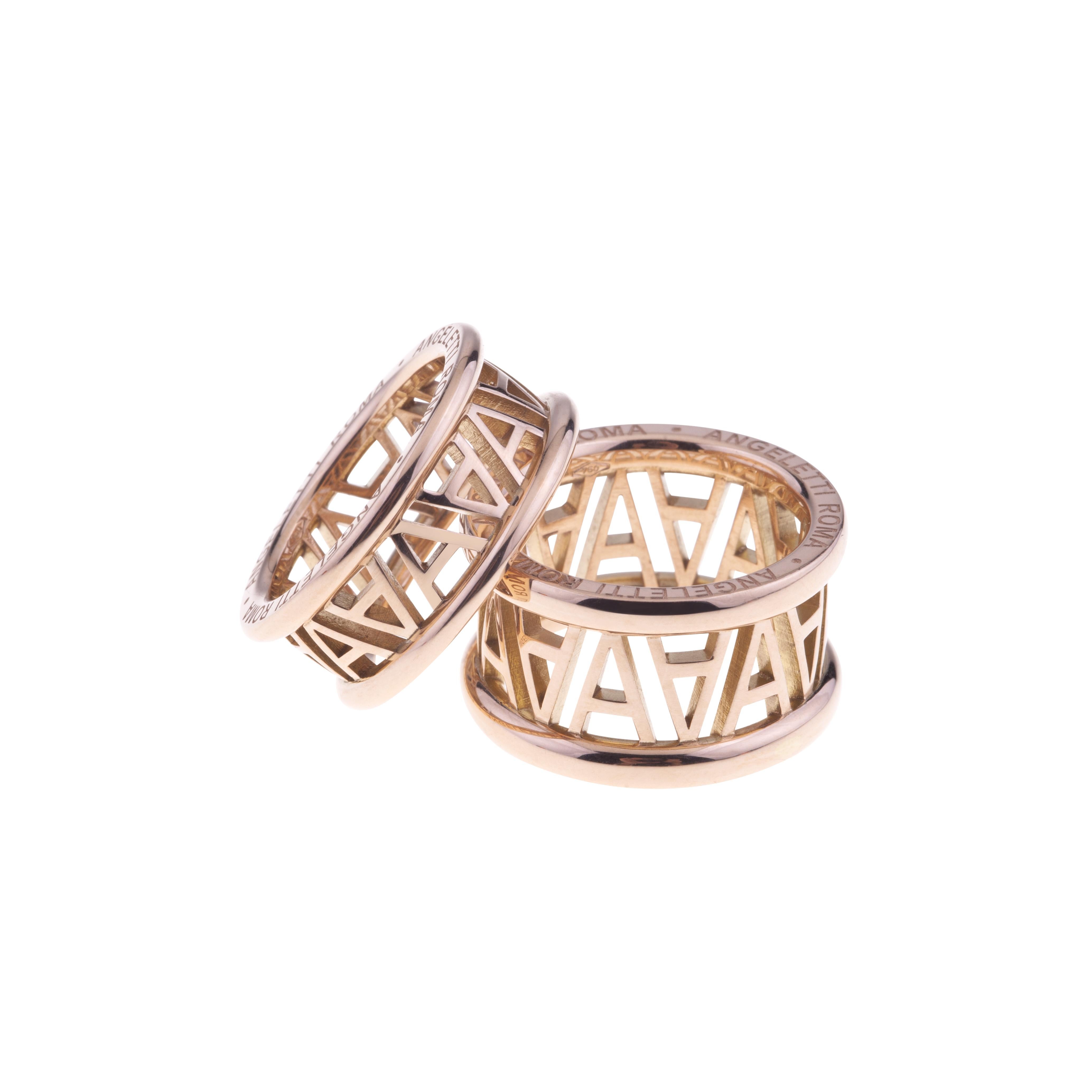 Logo Rose Gold Ring Small Size with Diamonds In New Condition In Roma, IT