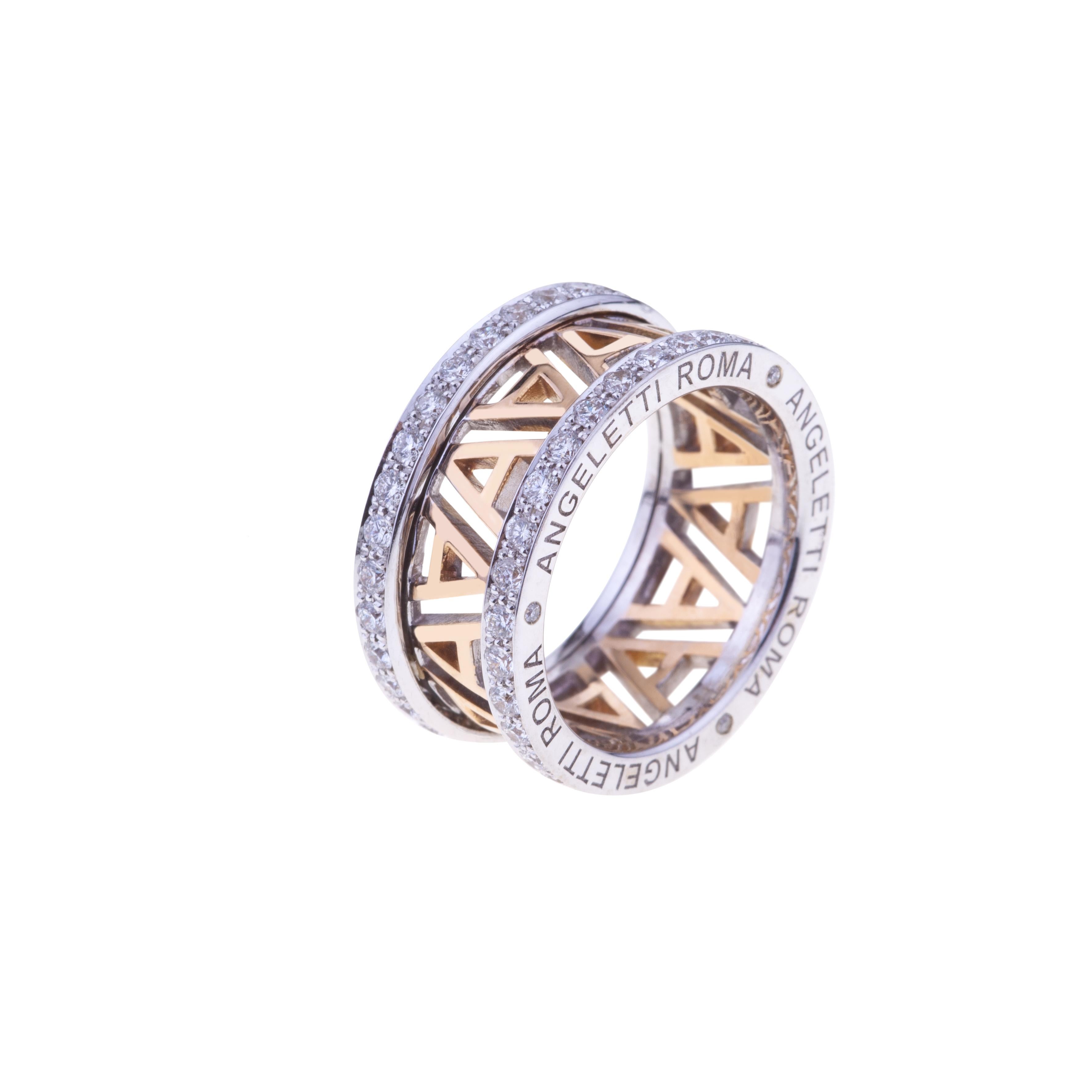 Logo by Angeletti. Rose Gold Ring with Yellow and Brown Diamonds In New Condition For Sale In Roma, IT