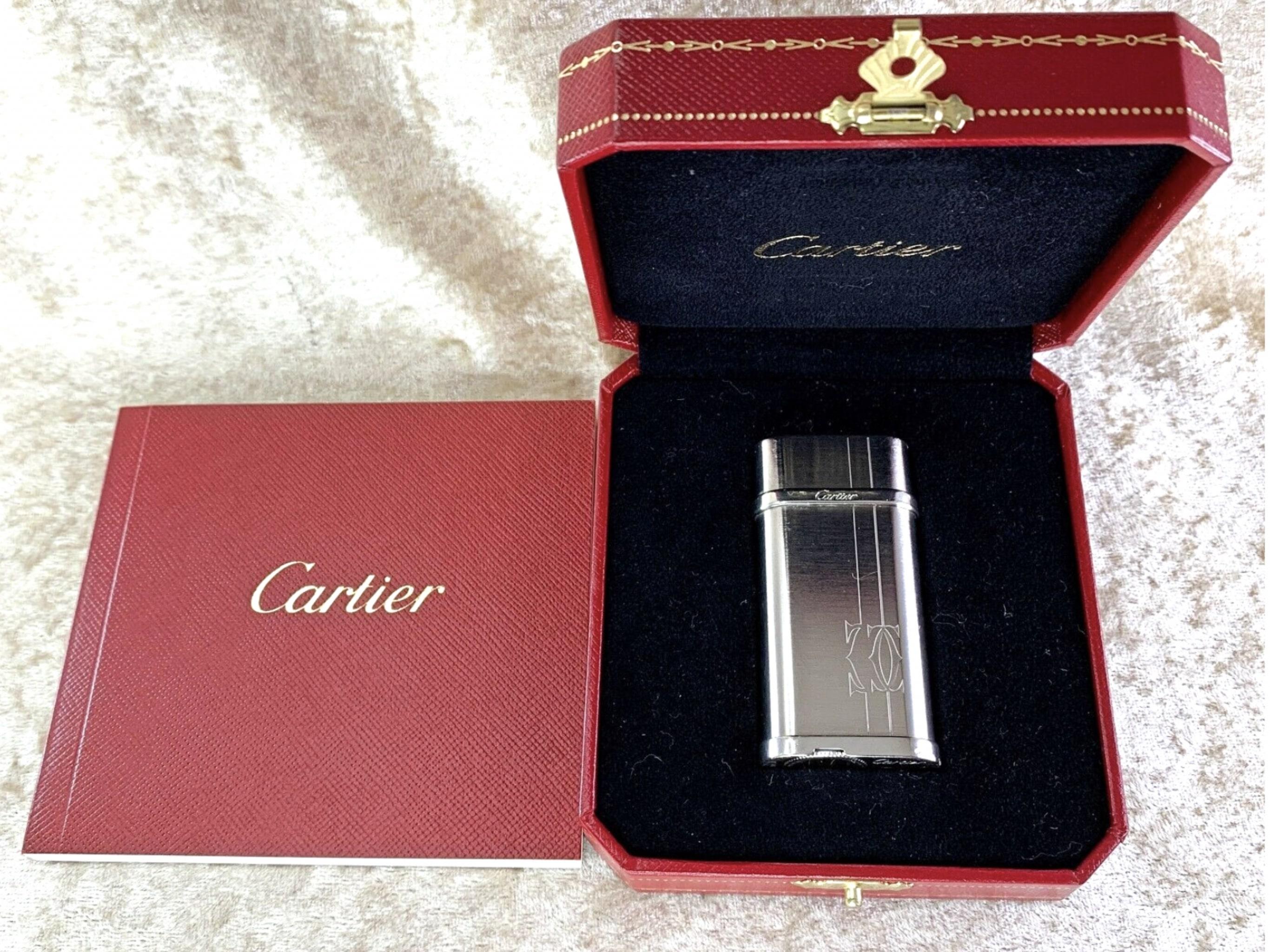 Retro Le Must De Cartier Logo Lines Decor Palladium Lighter & Cartier Case