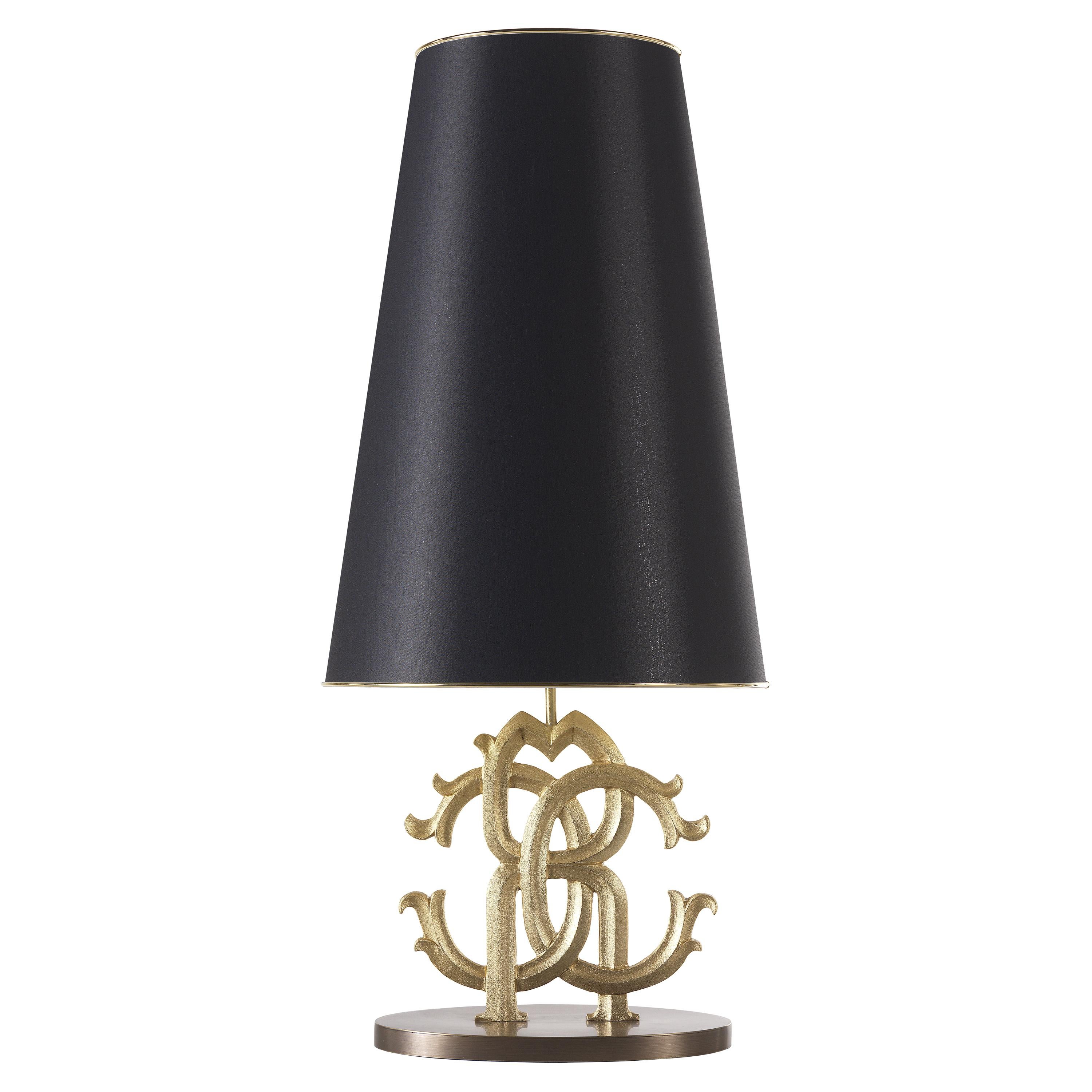 Roberto Cavalli Home Interiors Logo Table Lamp with Black Fabric Shade