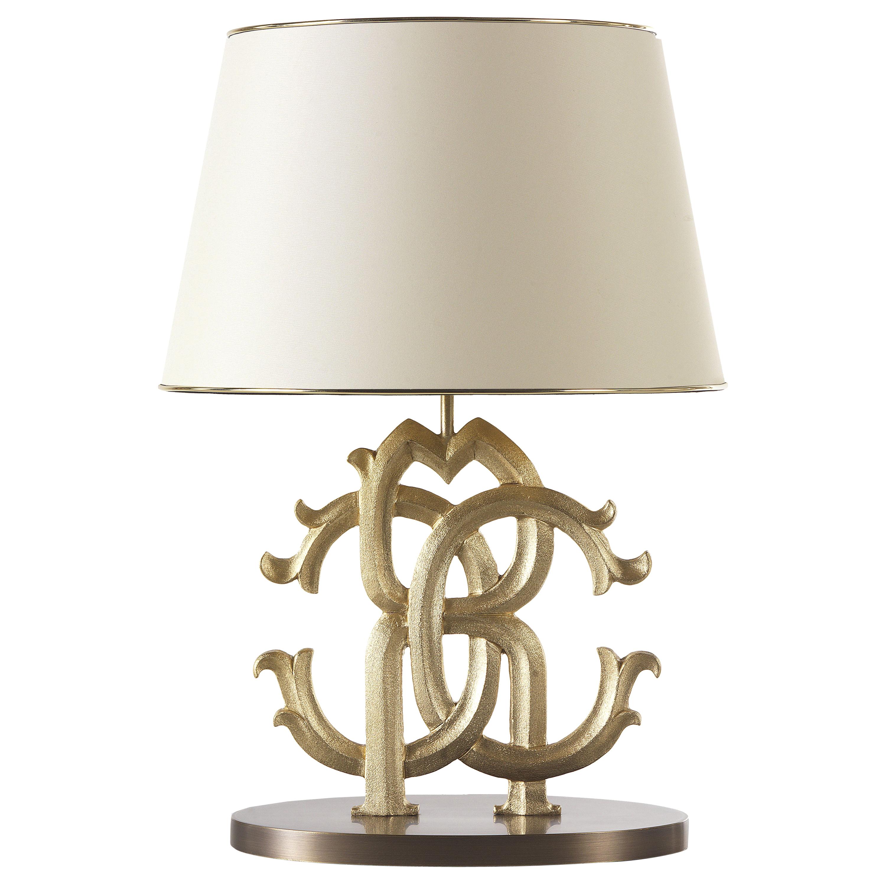21. Jahrhundert Logo-Tischlampe mit elfenbeinfarbenem Schirm von Roberto Cavalli Home Interiors