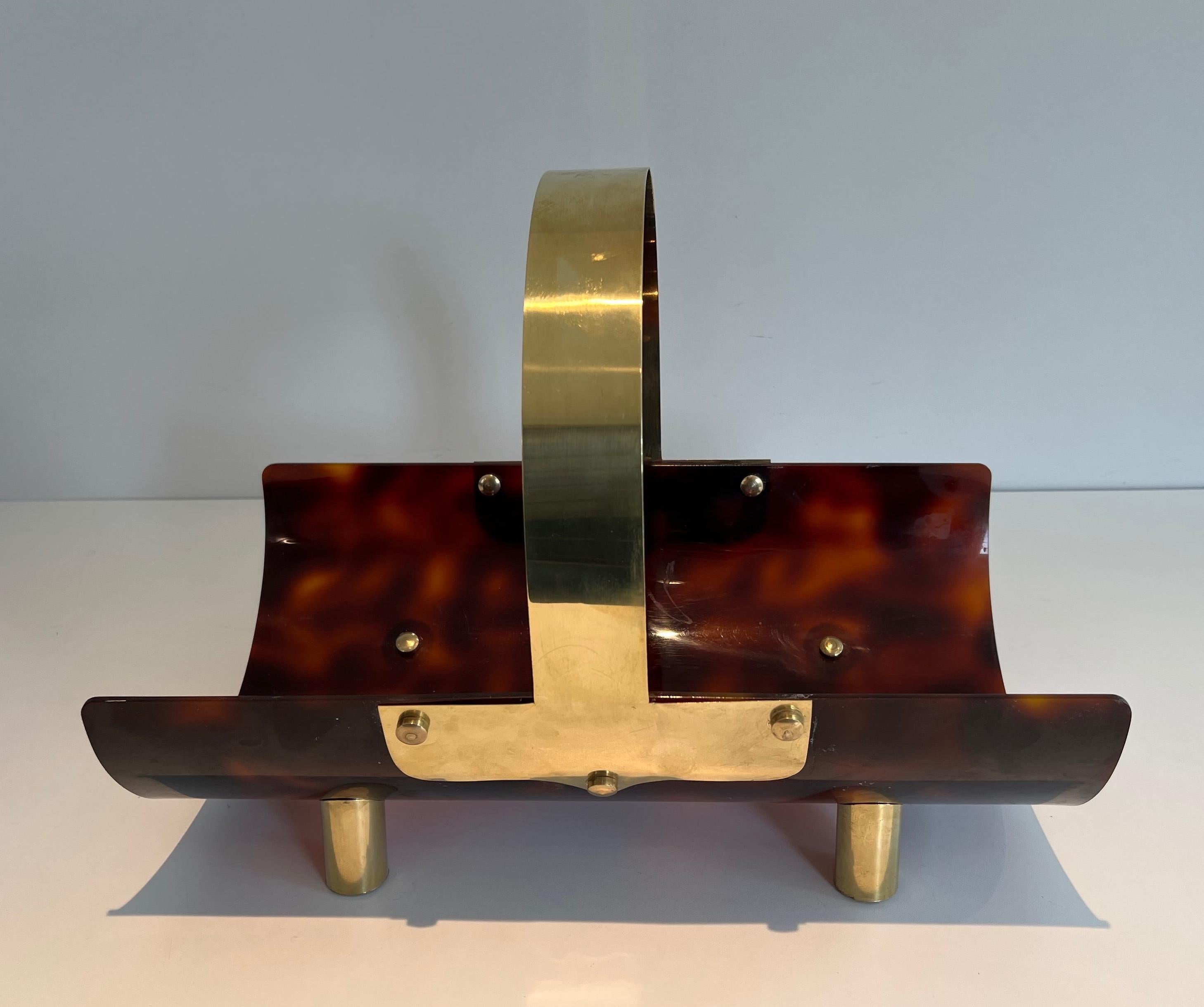 Logs Holder made of Brass and Lucite Imitating Tortoise Shell For Sale 5