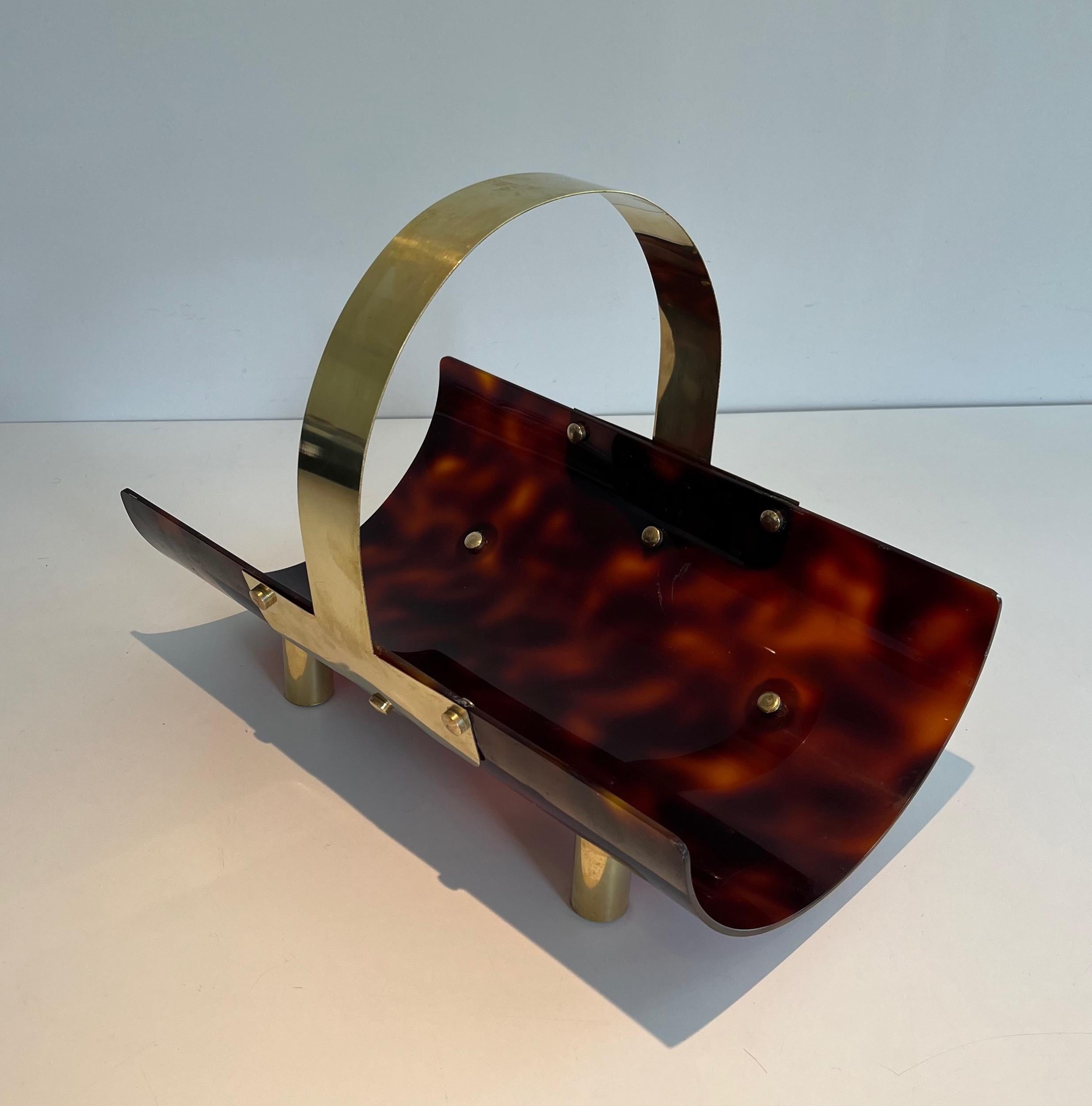 Logs Holder made of Brass and Lucite Imitating Tortoise Shell For Sale 6