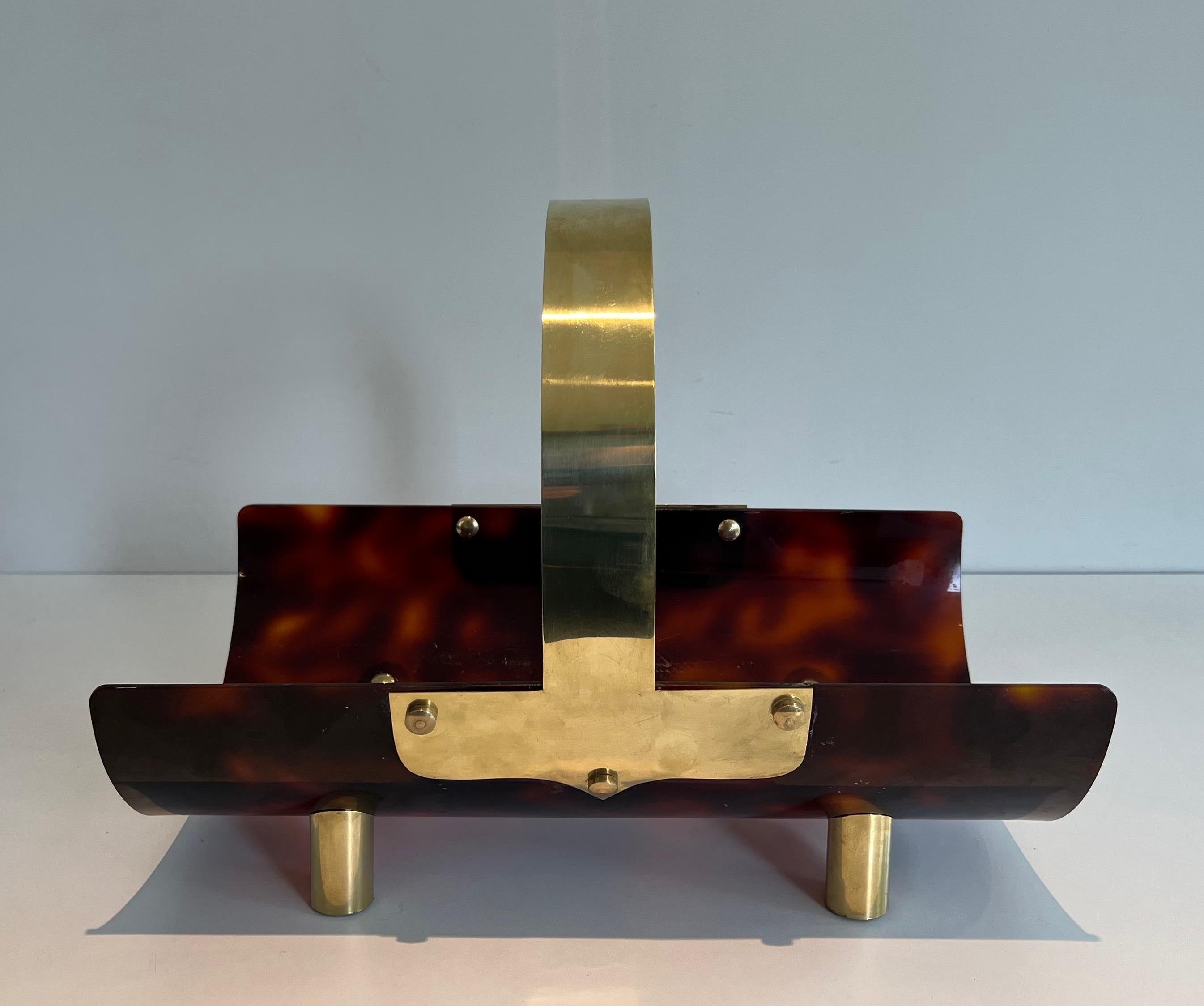 Late 20th Century Logs Holder made of Brass and Lucite Imitating Tortoise Shell For Sale