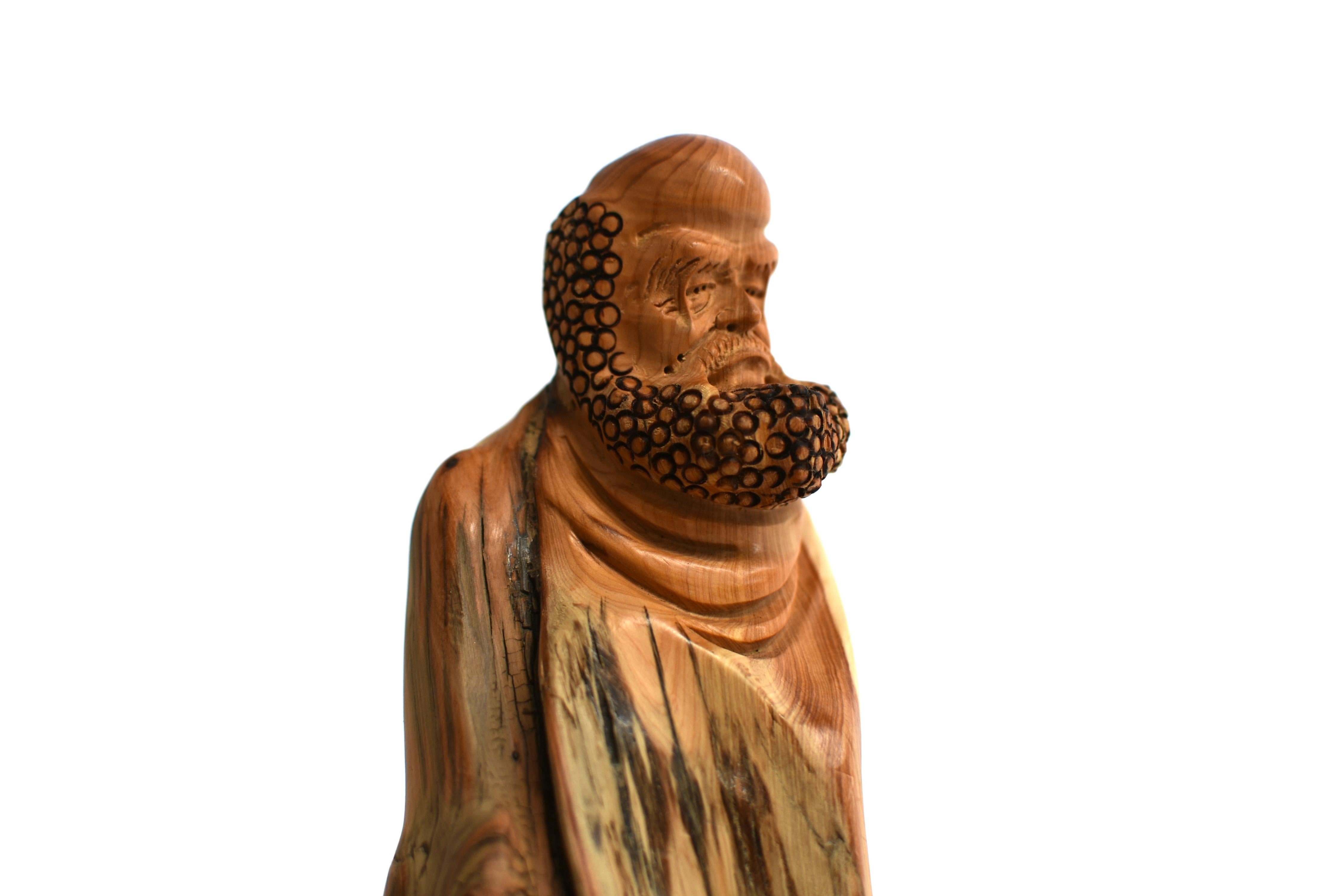 Lohan Arhat Sculpture Hand Carved Solid Wood 4