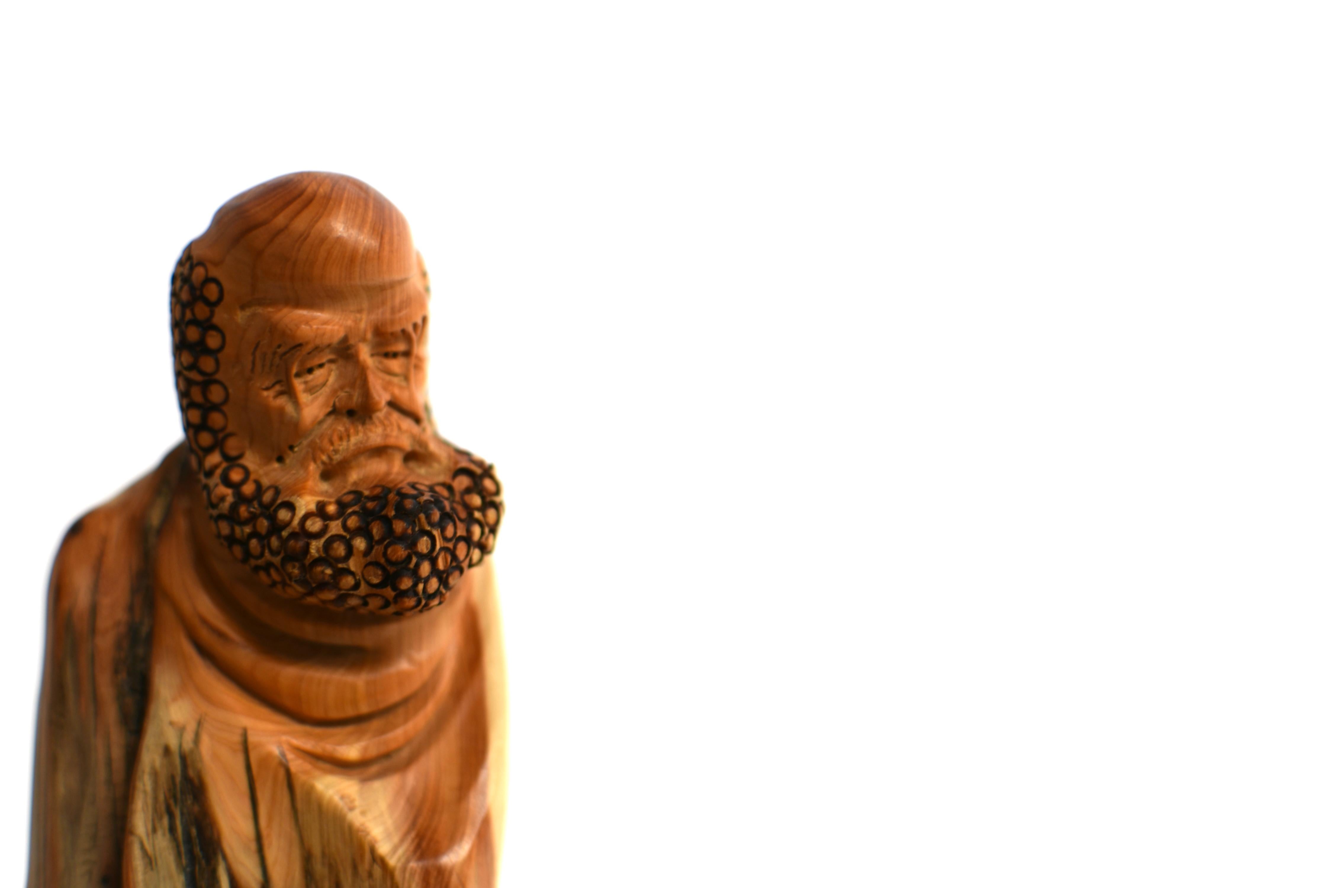 Lohan Arhat Sculpture Hand Carved Solid Wood 8