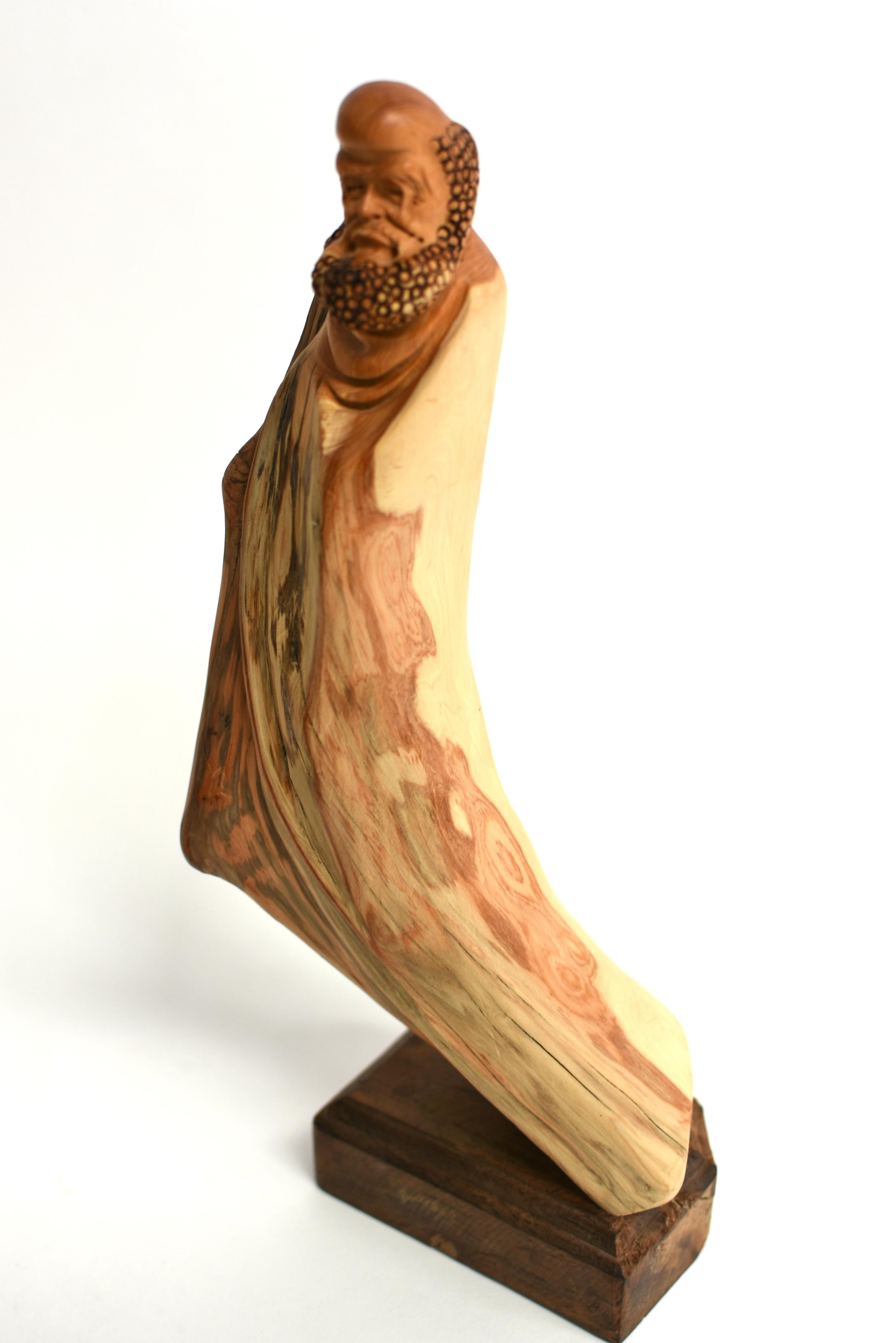 Lohan Arhat Sculpture Hand Carved Solid Wood In Excellent Condition In Somis, CA