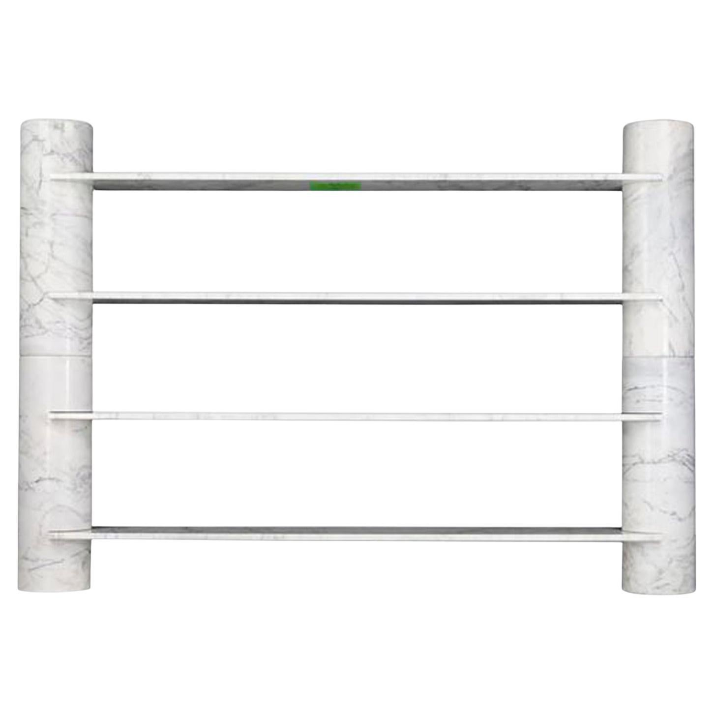Loico Bookcase by Angelo Mangiarotti in White Carrara Marble, Italian Mid Modern For Sale