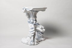 Loihi Handmade Side Table in White Marble by MANTA Handmade Stone Design
