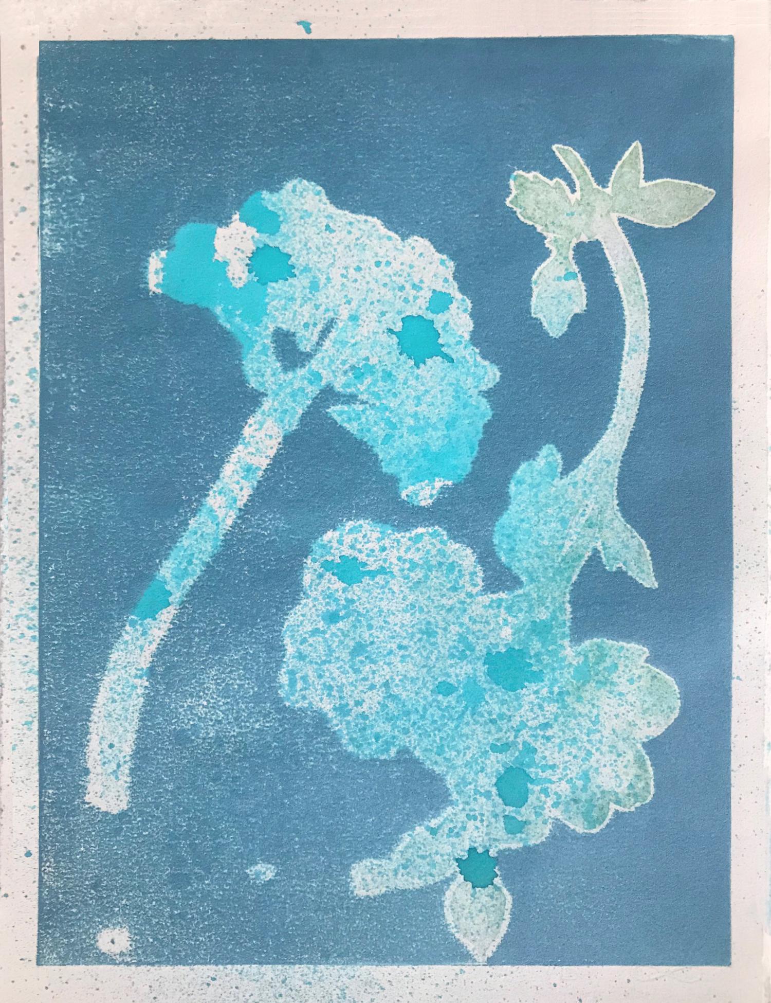 Flower Shadows I, 12 individual floral monotypes together in a grid 9