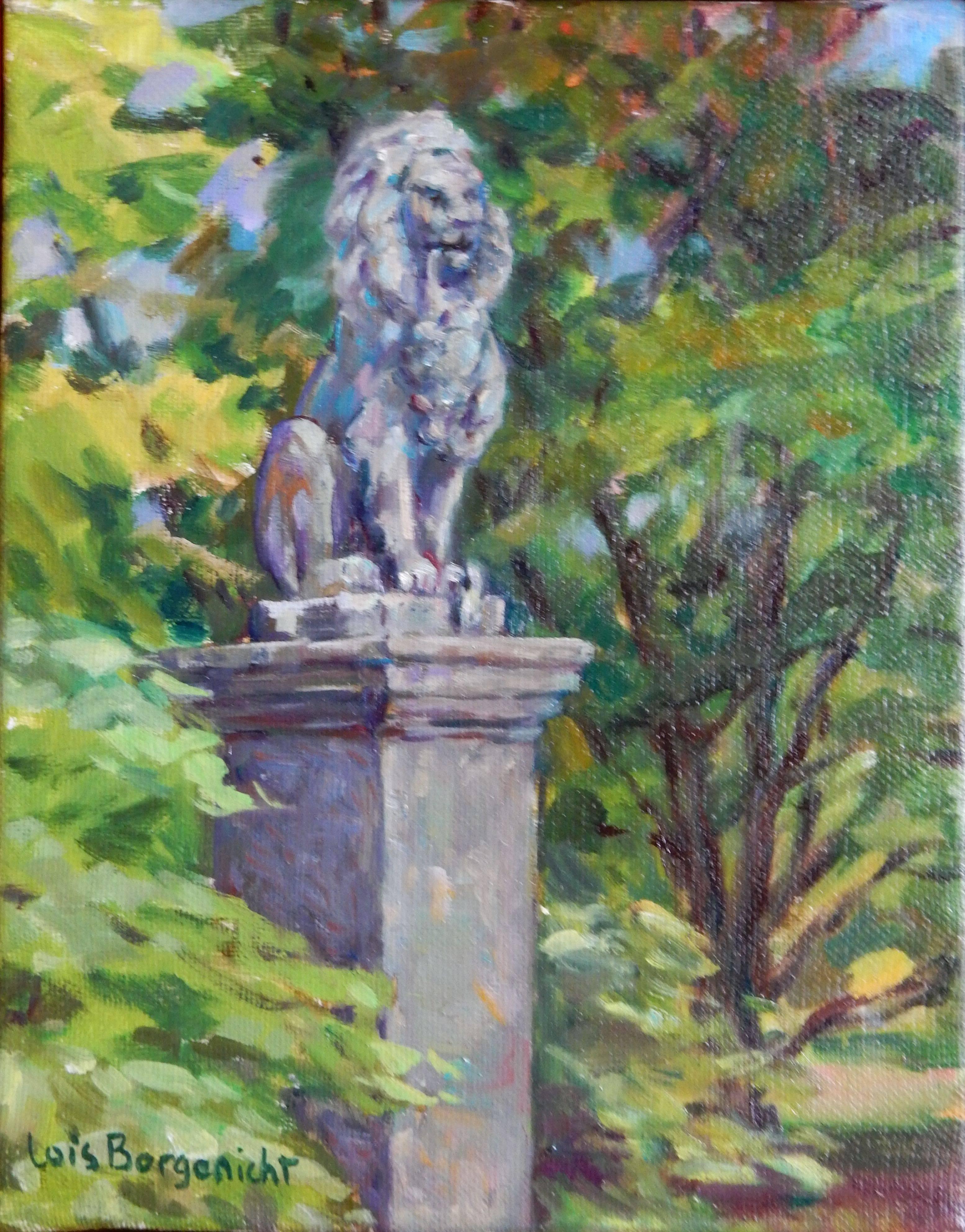 Lois Borgenicht Landscape Painting - Lion at Cylburn