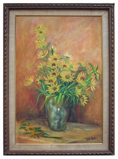 Mid-Century Black-Eyed Susan Still Life, Signed Oil Painting
