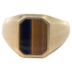 Lois D. Sasson Design Men's 18k Yellow Gold Tiger Eye Signet Ring 