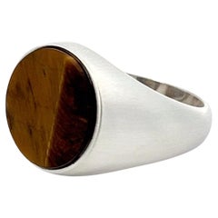 Anello da uomo Lois D. Sasson Design in argento sterling con occhio di tigre e sigillo