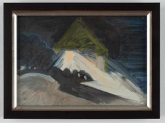 "Poland's House in Fog" Lois Dodd, Abstracted Modernist, Blue Color, Atmospheric