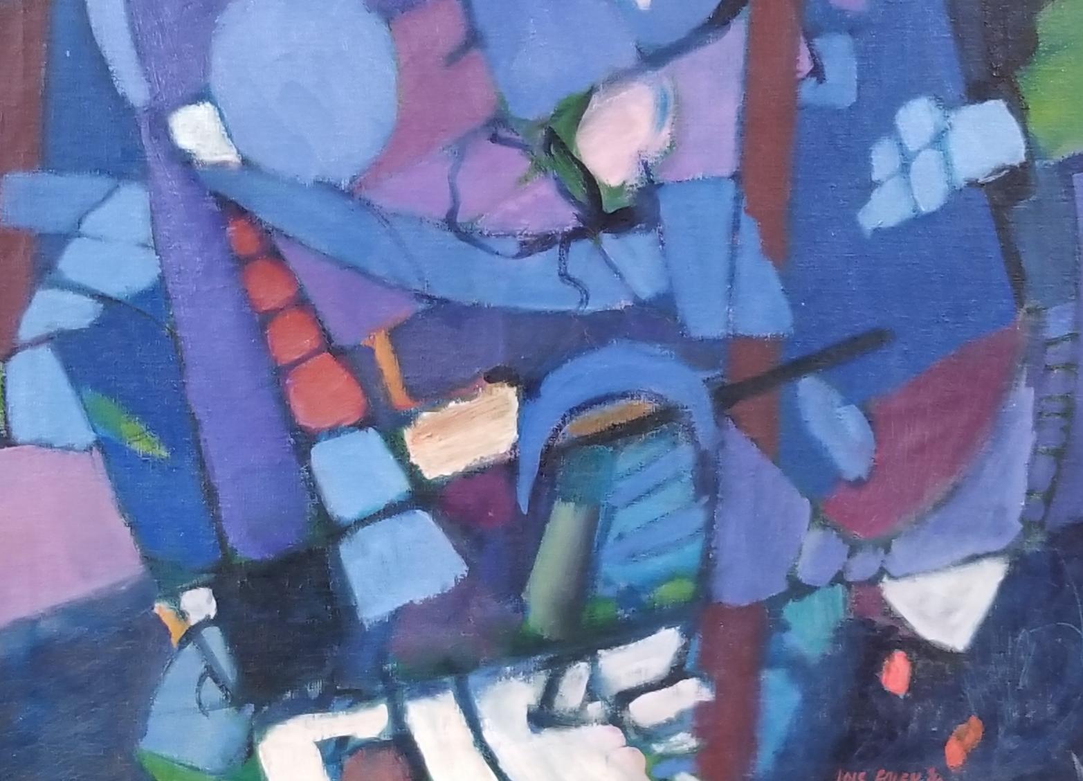 Lois Foley (1936-2000). Striking abstract painting with a rich, deep color palette consisting of light and dark blues, violets and purples. Retains original frame. Signed and dated lower right.

Lois Foley:
Lois Foley was born in Groton, Vermont