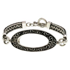 Lois Hill 925 Silber gewebtes Toggle Granuliertes Schnörkelarmband