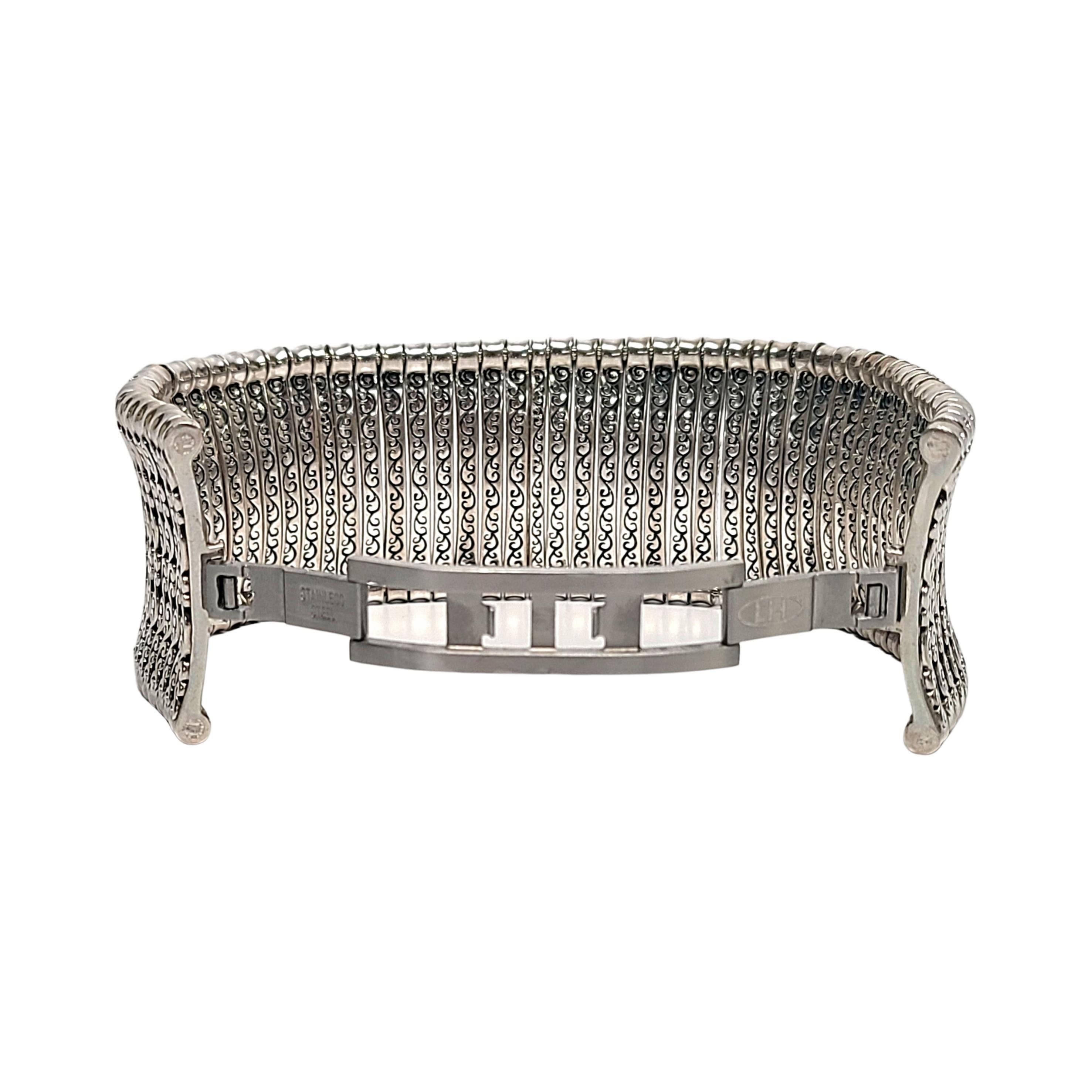 Lois Hill Sterling Silver Diamond Station Large Signature Bracelet In Good Condition For Sale In Washington Depot, CT