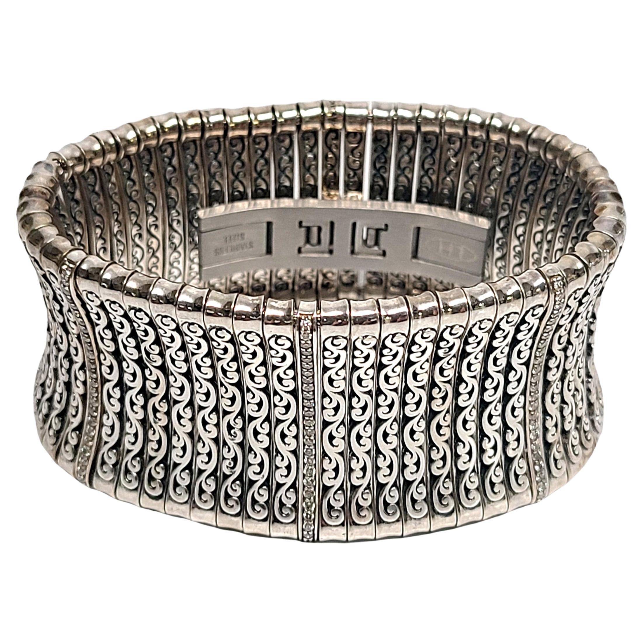 Lois Hill Sterling Silver Diamond Station Large Signature Bracelet For Sale