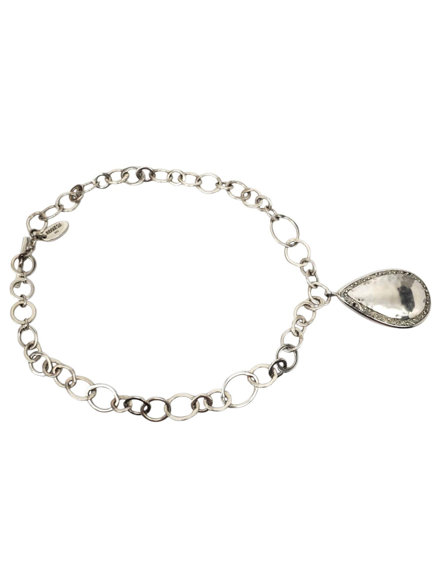 Lois Hill Sterling Silber gehämmert Teardrop Link Anhänger Halskette #21601 Damen im Angebot