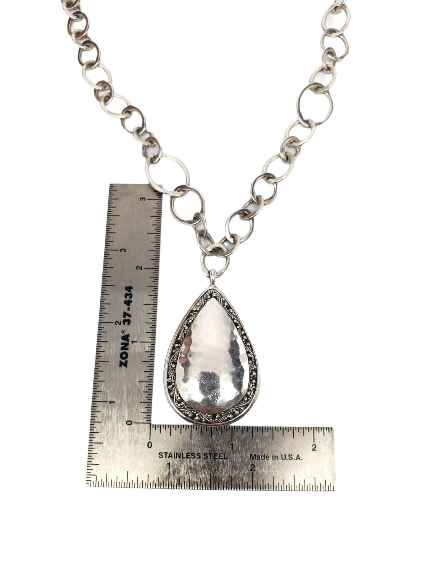 Lois Hill Sterling Silber gehämmert Teardrop Link Anhänger Halskette #21601 im Angebot 4