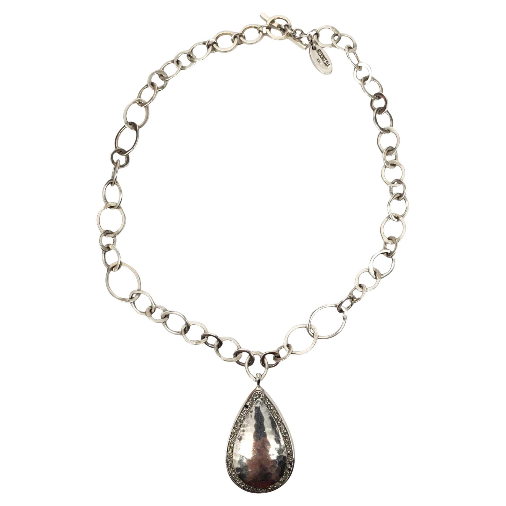 Lois Hill Sterling Silber gehämmert Teardrop Link Anhänger Halskette #21601 im Angebot