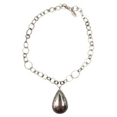 Lois Hill Sterling Silver Hammered Teardrop Link Pendant Necklace #21601