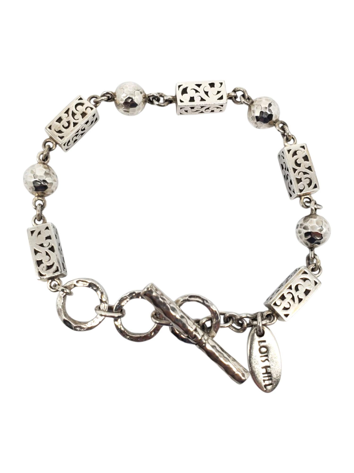 Lois Hill Sterling Silver Scroll & Bead Link Toggle Bracelet #21542 In Good Condition For Sale In Washington Depot, CT