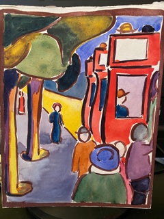 Loïs Hutton "Promeneurs" Gouache on Paper, Dated on the Reverse