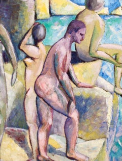 John Duncan Fergusson – Bathing at Eden Roc - Cubist Oil by Lois Hutton