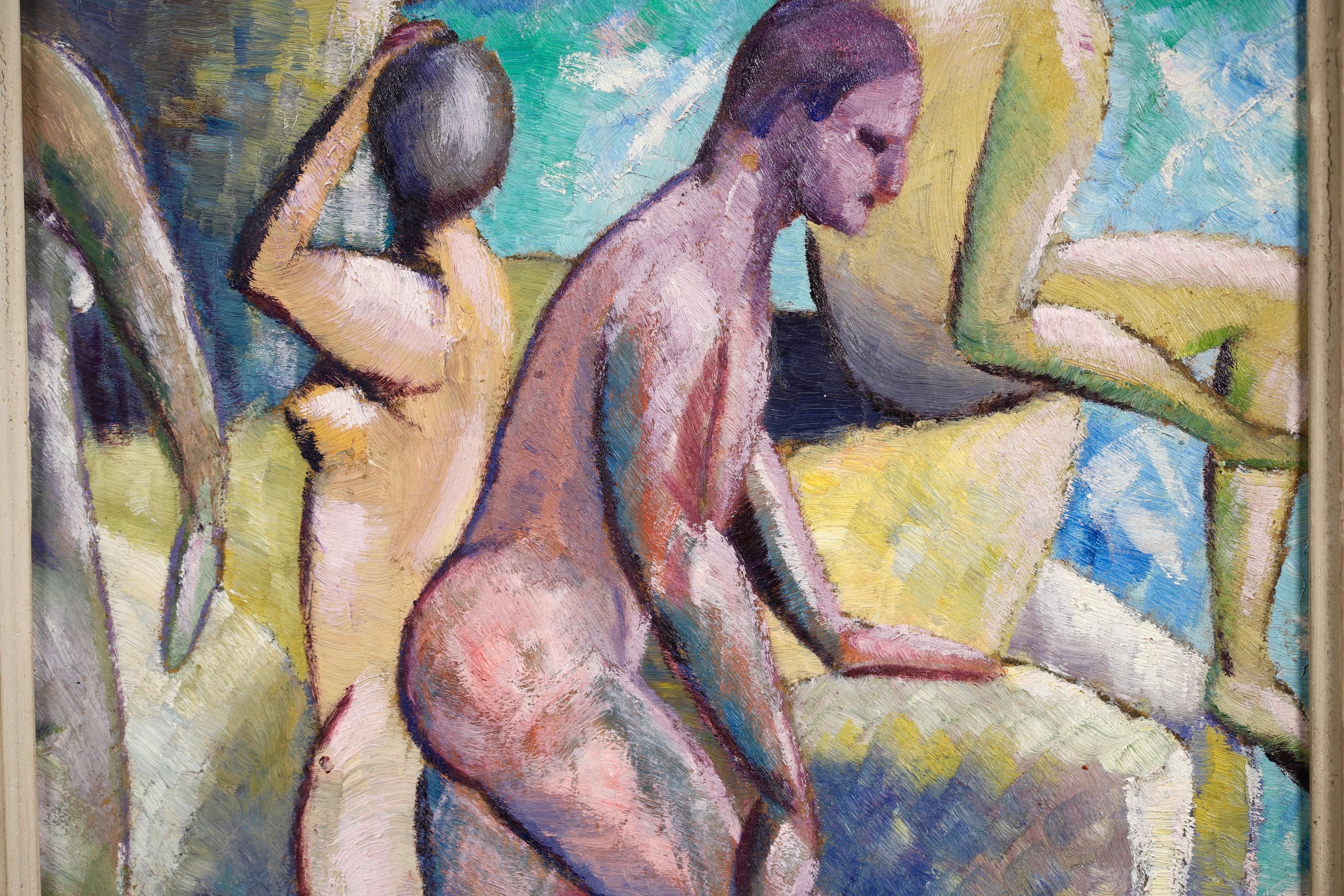 John Duncan Fergusson – Bathing at Eden Roc - Cubist Oil by Lois Hutton 1