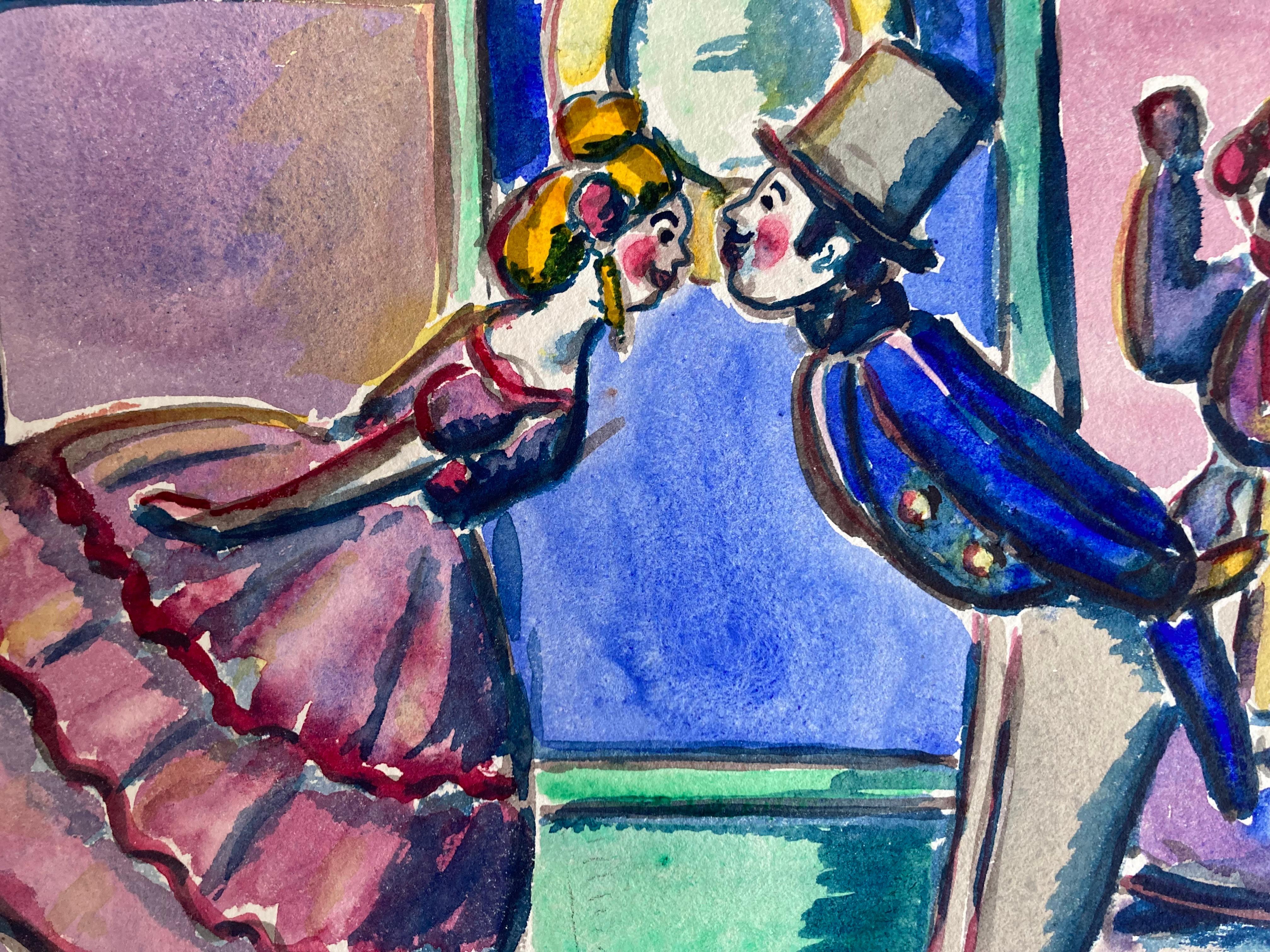 Les amants, original gouache on paper Loïs Hutton (1893-1972) dated on the back  - Painting by Lois Hutton