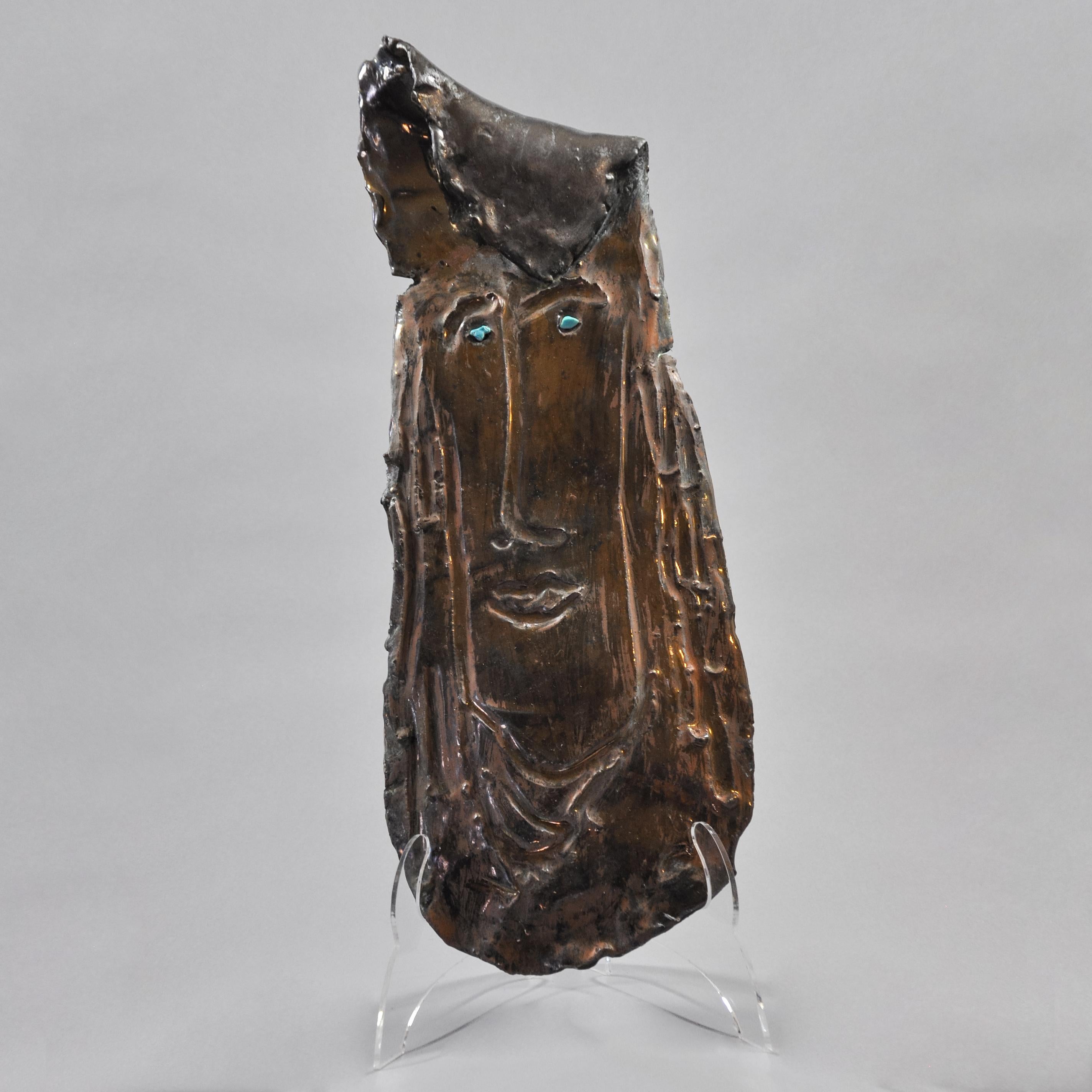 Máscara de Bronce con Adornos de Turquesa