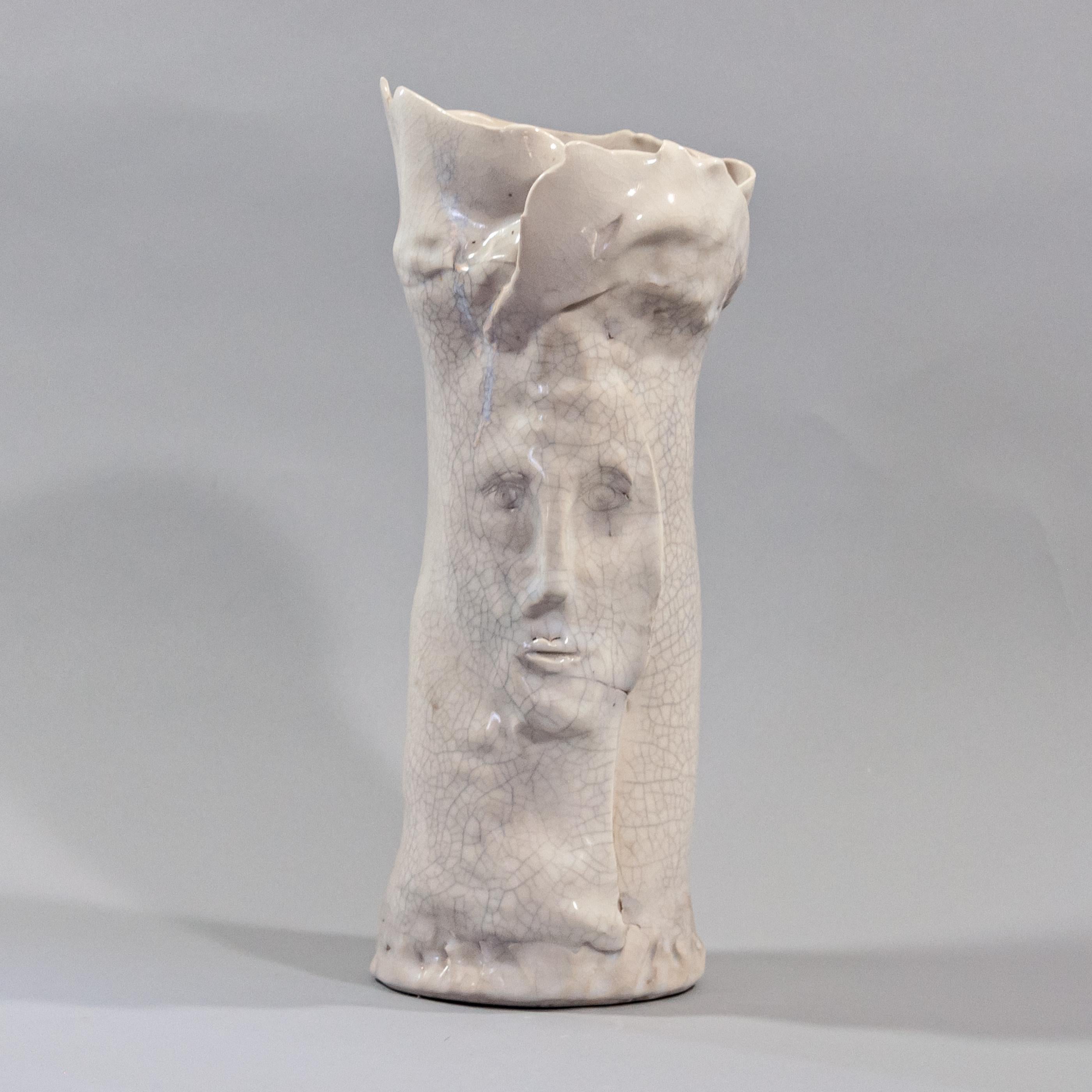Lois Sattler Figurative Print - White porcelain vase with face #1
