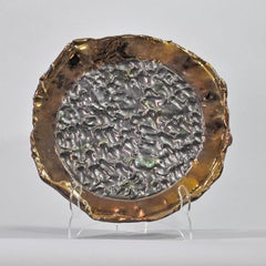 Bronzeplatte mit metallischem Zinn in der Mitte, abstrakte Skulptur, 2021