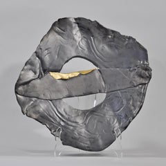 Steel Tone Metallic Platter with Gold Accent, Abstract Sculpture, 2021
