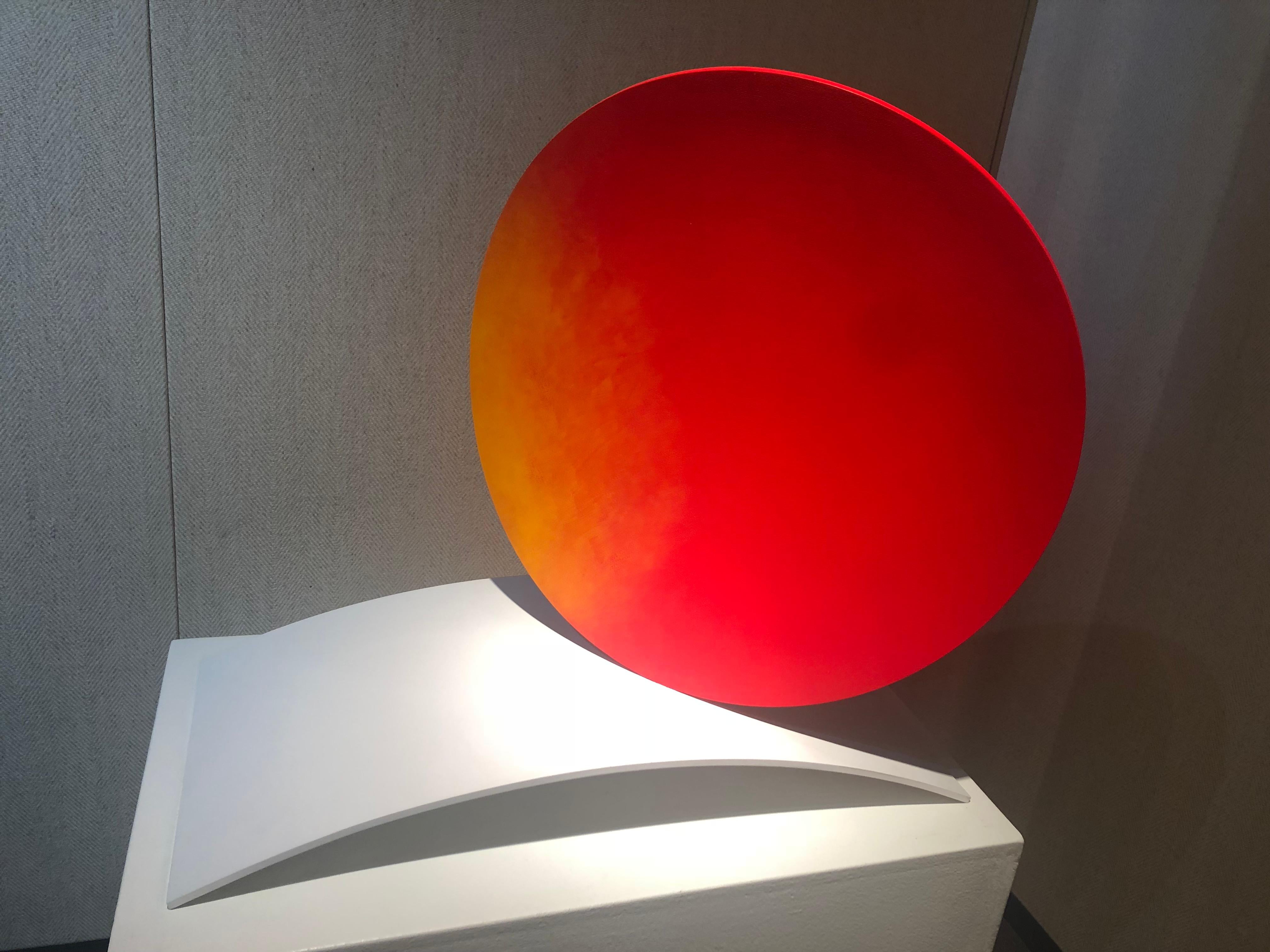 Solar flare is a sculpture that was created from welded aluminum with acrylic & enamel. 

Created by Lois Teicher, a professional sculptor for over thirty years, each of her pieces are manifested from her personal journey that has led her to search