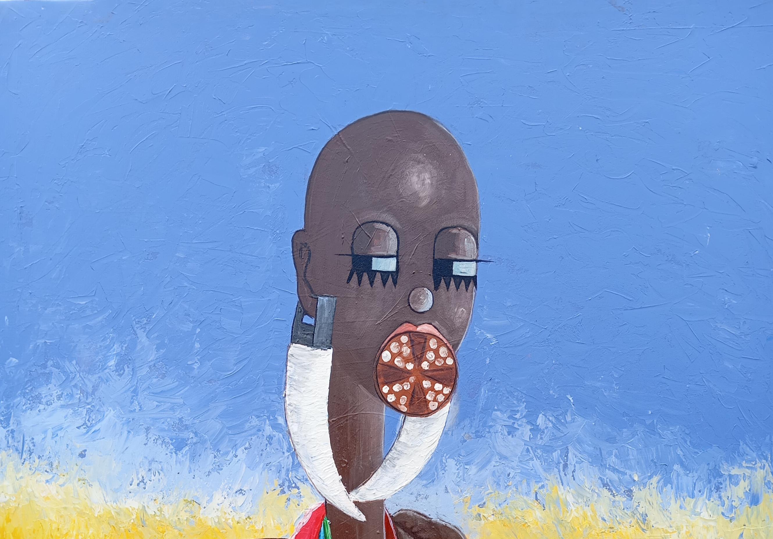 African Tribe 2 - 21st Century, Contemporary, Figurative Portrait, Women, Floral - Painting by Loje Oluwaseun 