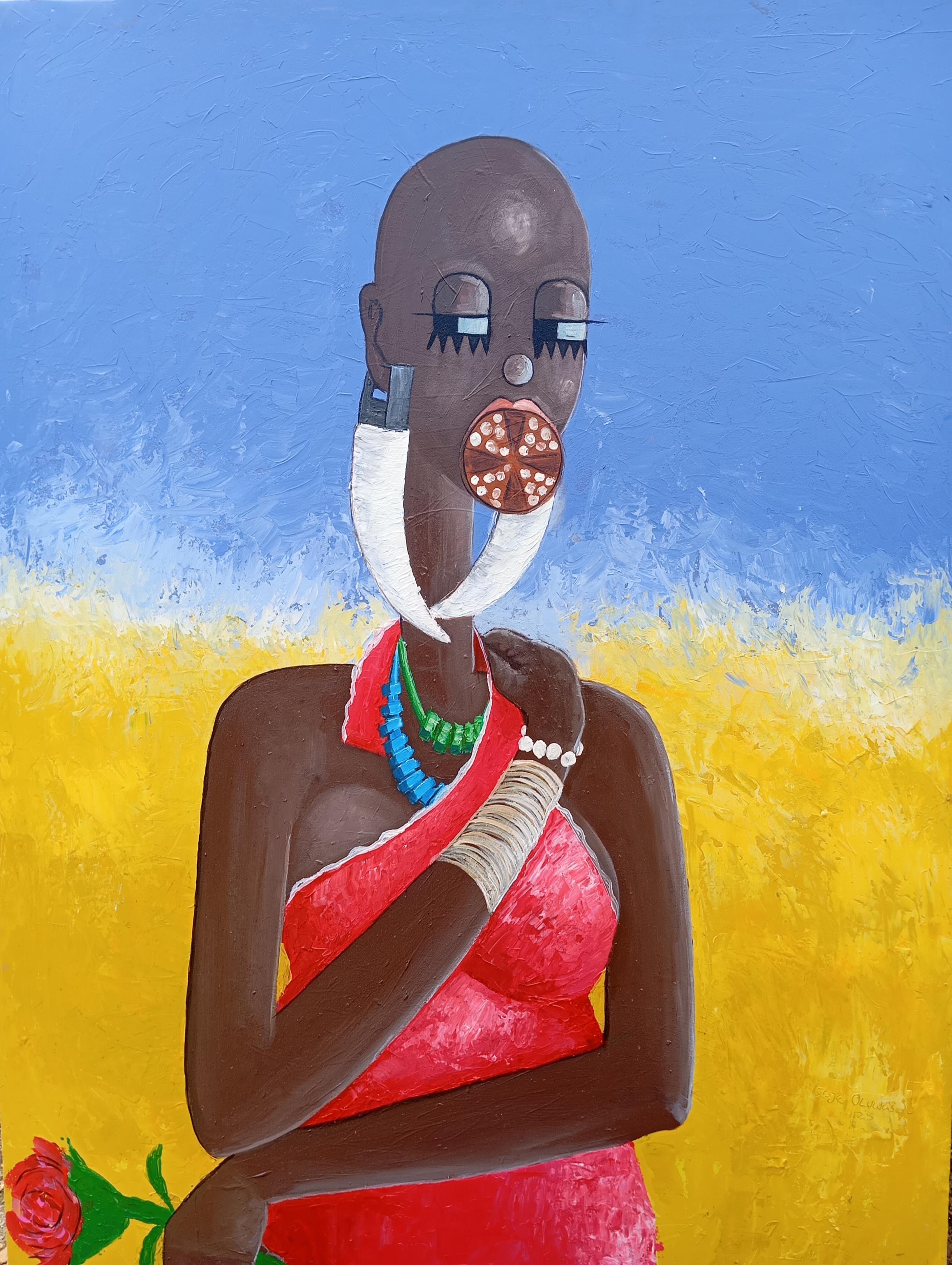 Loje Oluwaseun  Portrait Painting - African Tribe 2 - 21st Century, Contemporary, Figurative Portrait, Women, Floral