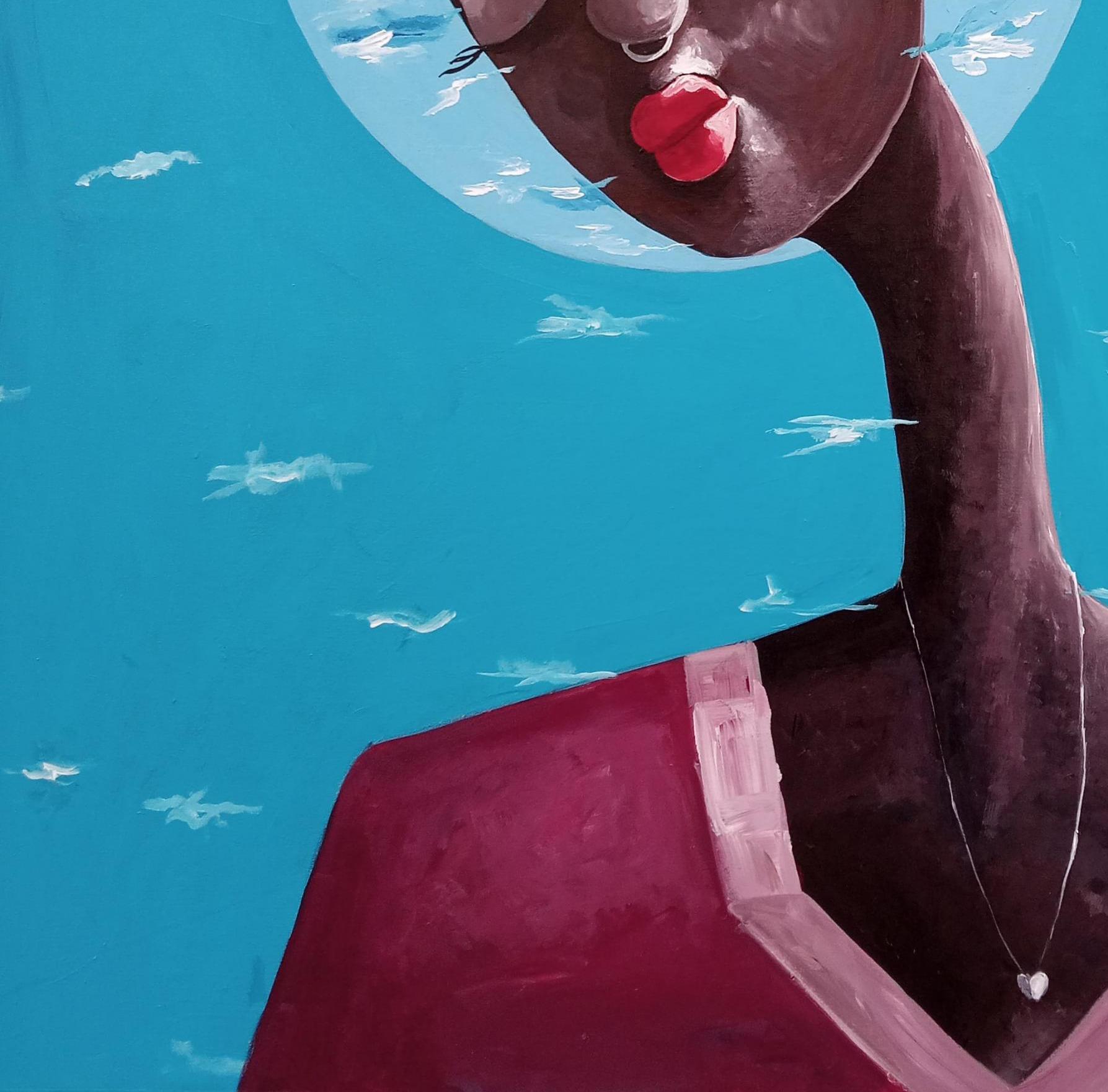 Heal 2 - 21ème siècle, Contemporary, Figurative Portrait, Women, Blue, Africa - Bleu Figurative Painting par Loje Oluwaseun 
