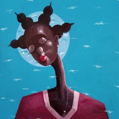 Curación 2 - Siglo XXI, Contemporáneo, Retrato Figurativo, Mujer, Azul, África