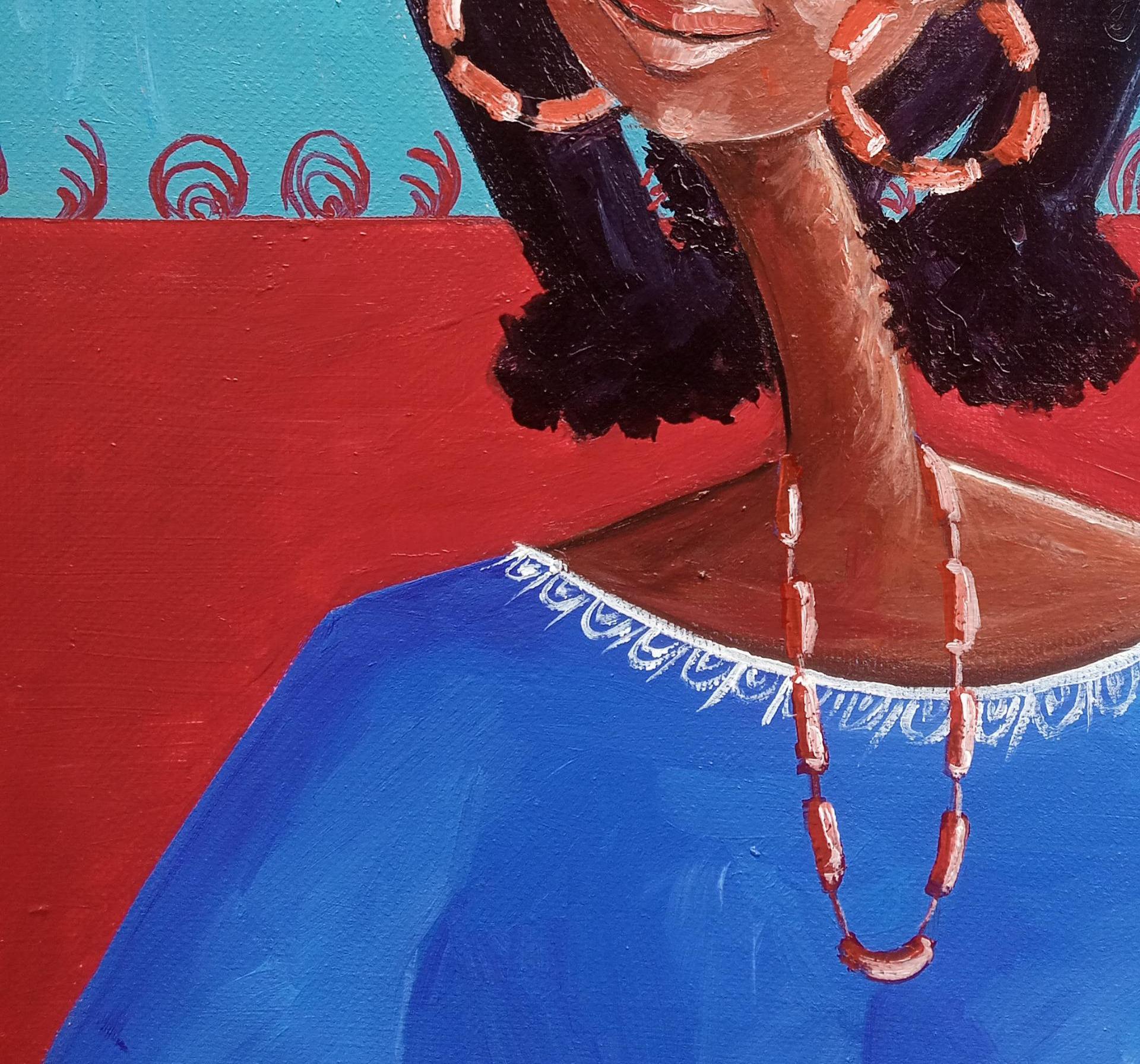 La mia cultura e la mia bellezza 2 - Figurative Painting Grigio di Loje Oluwaseun 